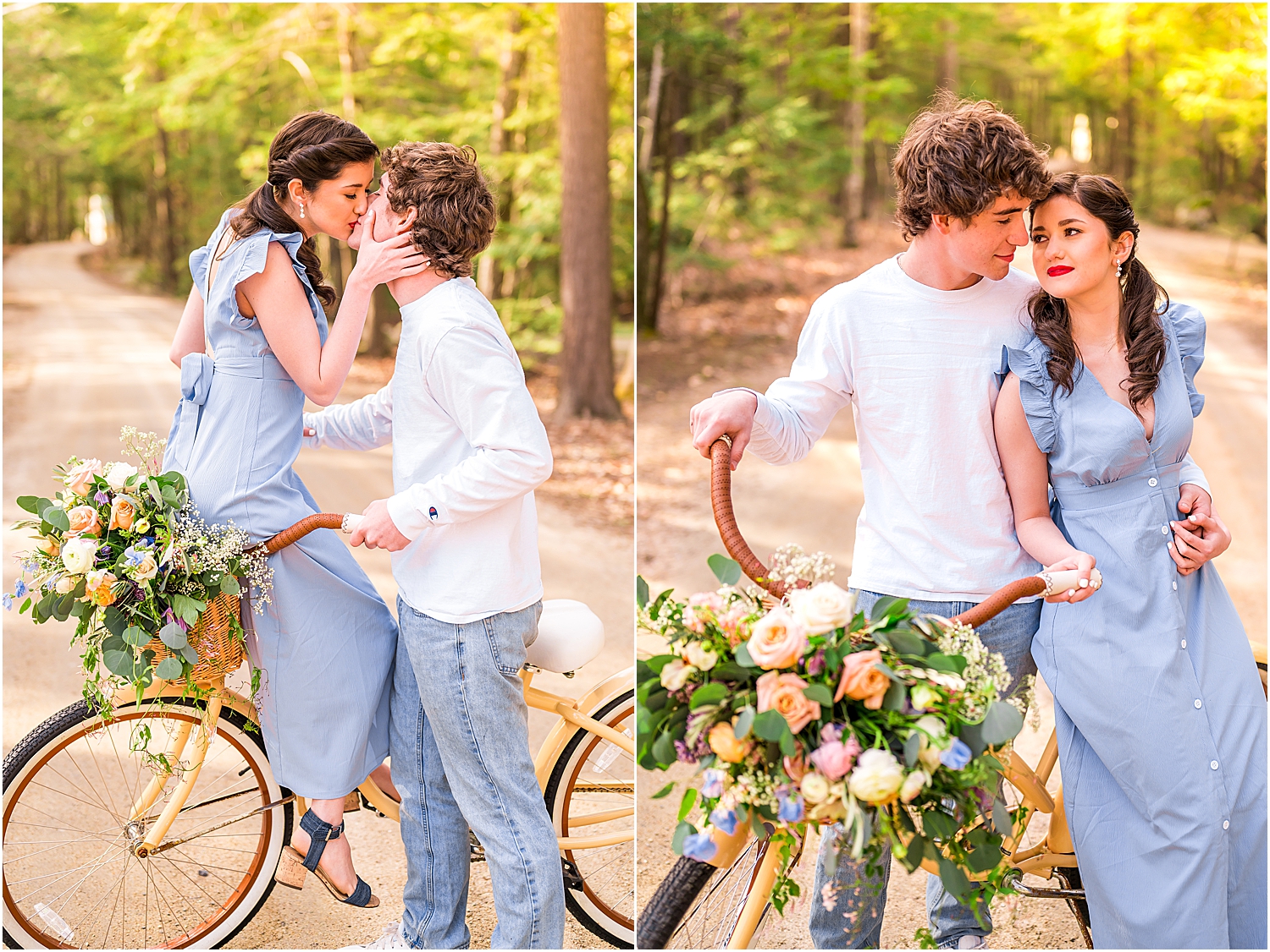 engagement session with antique bike