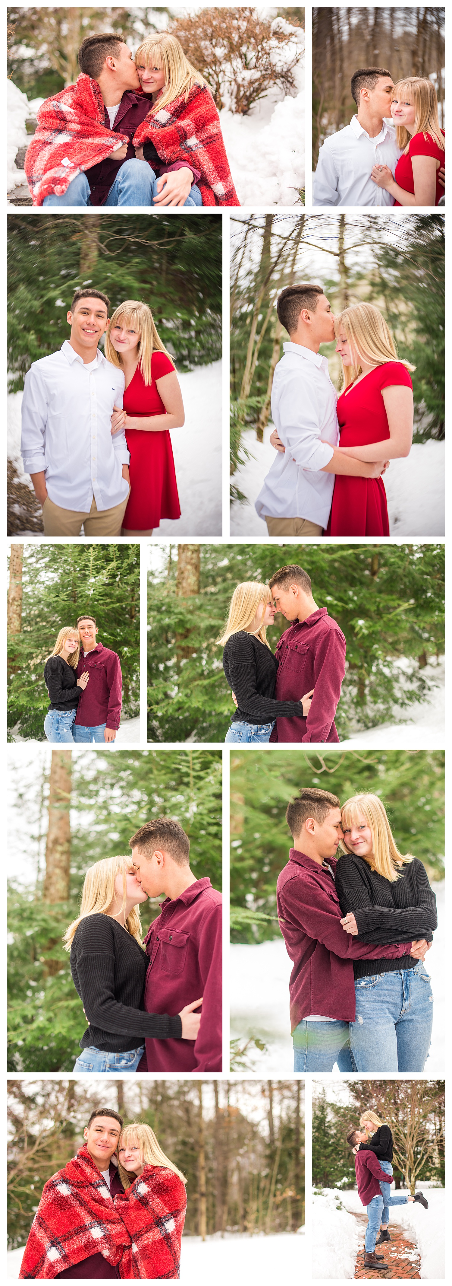 cozy young couple's session in fresh snow