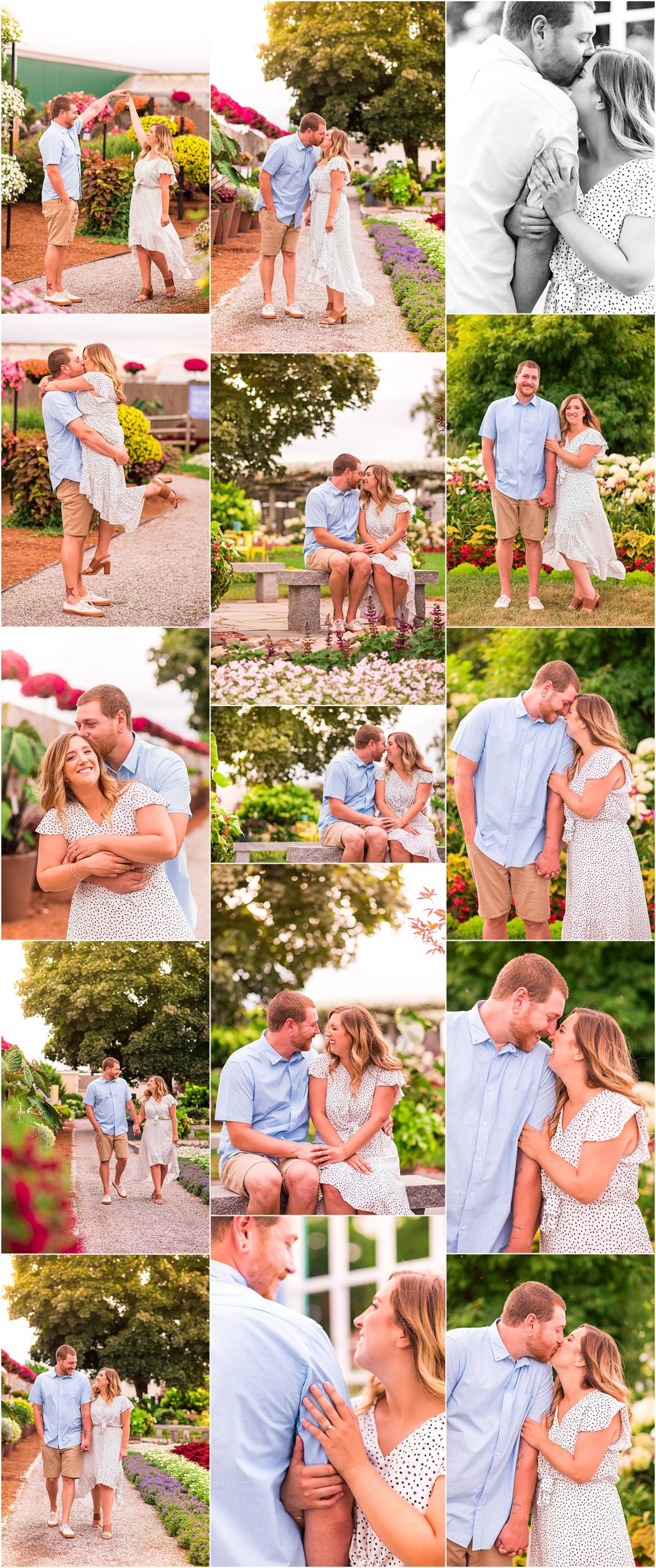 summer engagement session in a garden