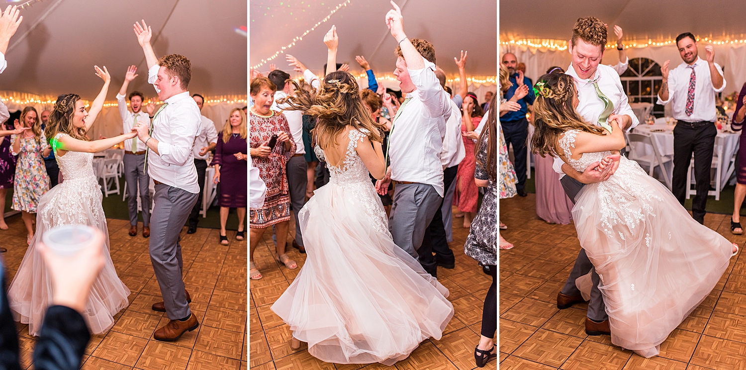 bride + groom dance the night away with their wedding guests