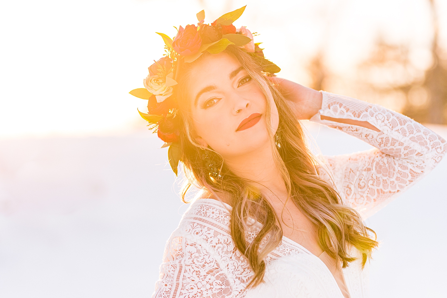 sunlight glows in the background of this winter styled shoot