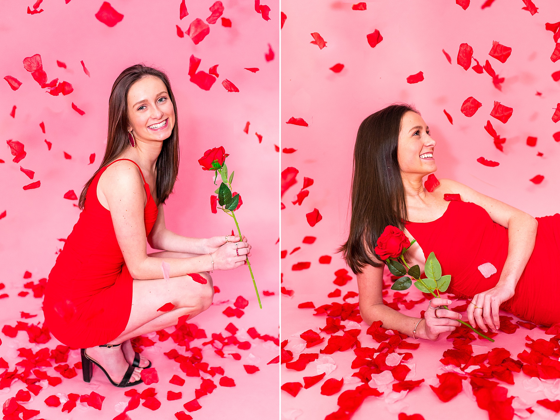 Spokesmodel team has fun on shoot with rose petals