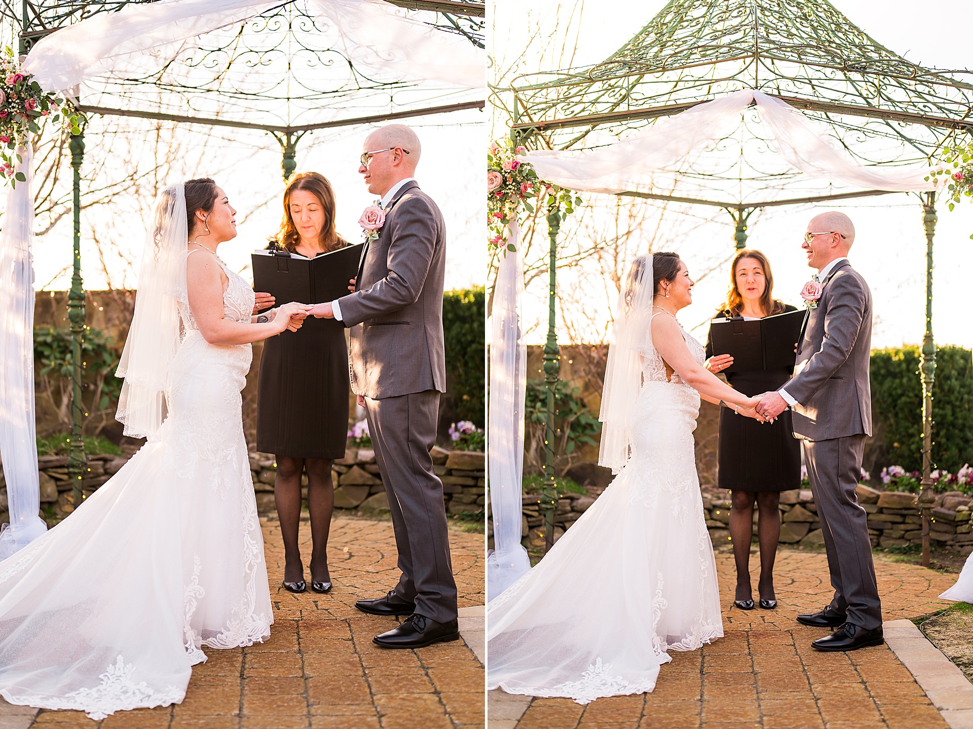 couple exchange wedding vows at outdoor ceremony