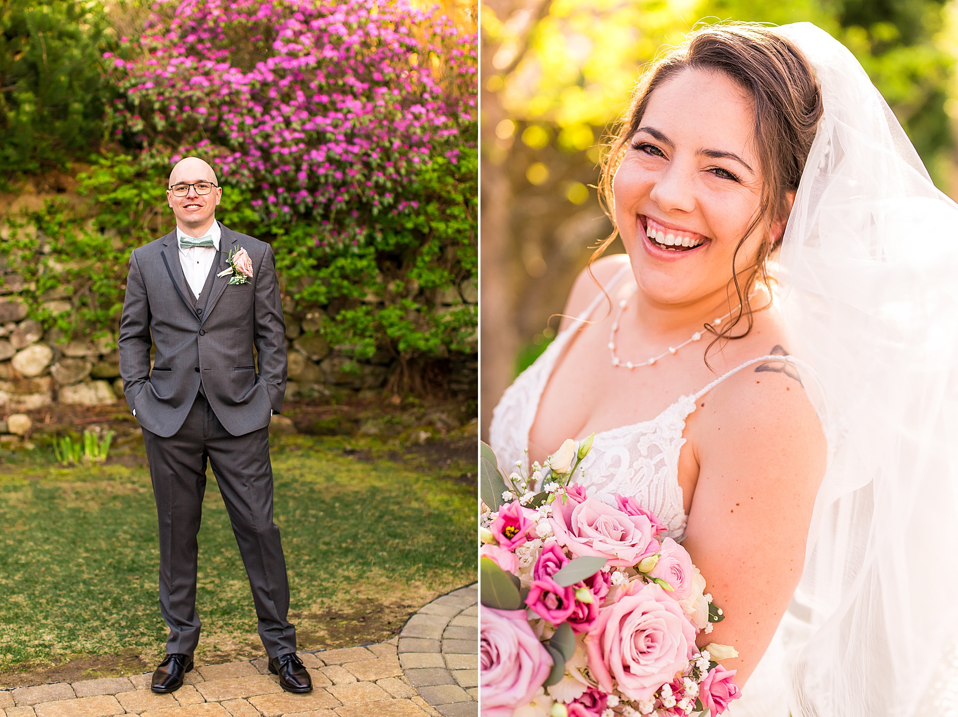 wedding portraits of bride and groom by Southern NH wedding photographer