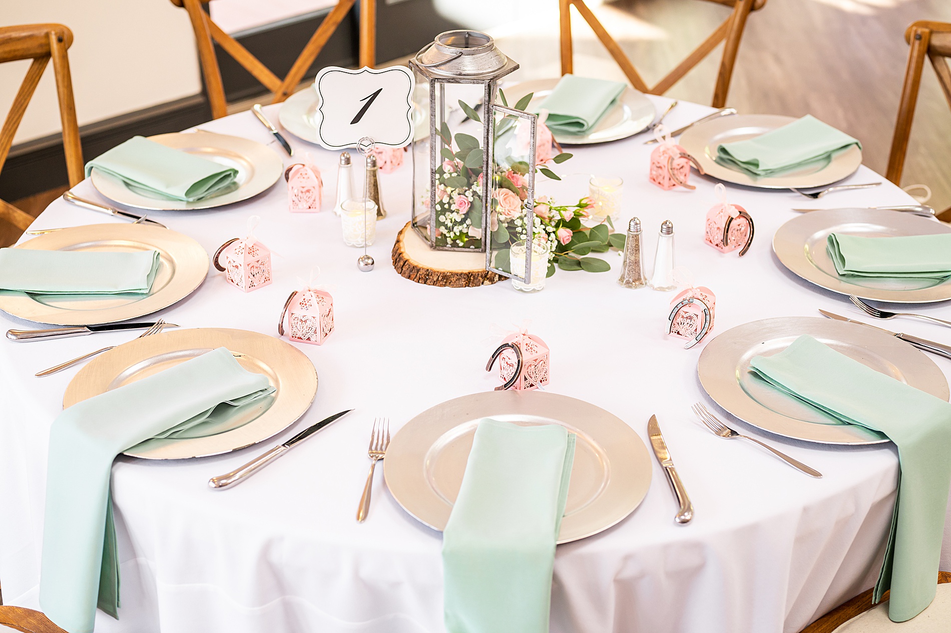 table setting at Wedgewood Granite Rose Wedding reception