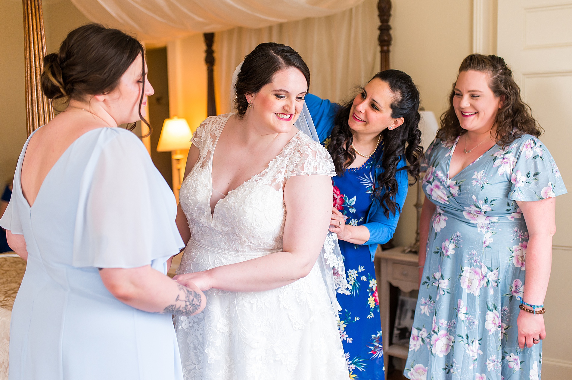 bride and bridesmaids before Glen Magna Farms Spring Wedding in Danvers MA