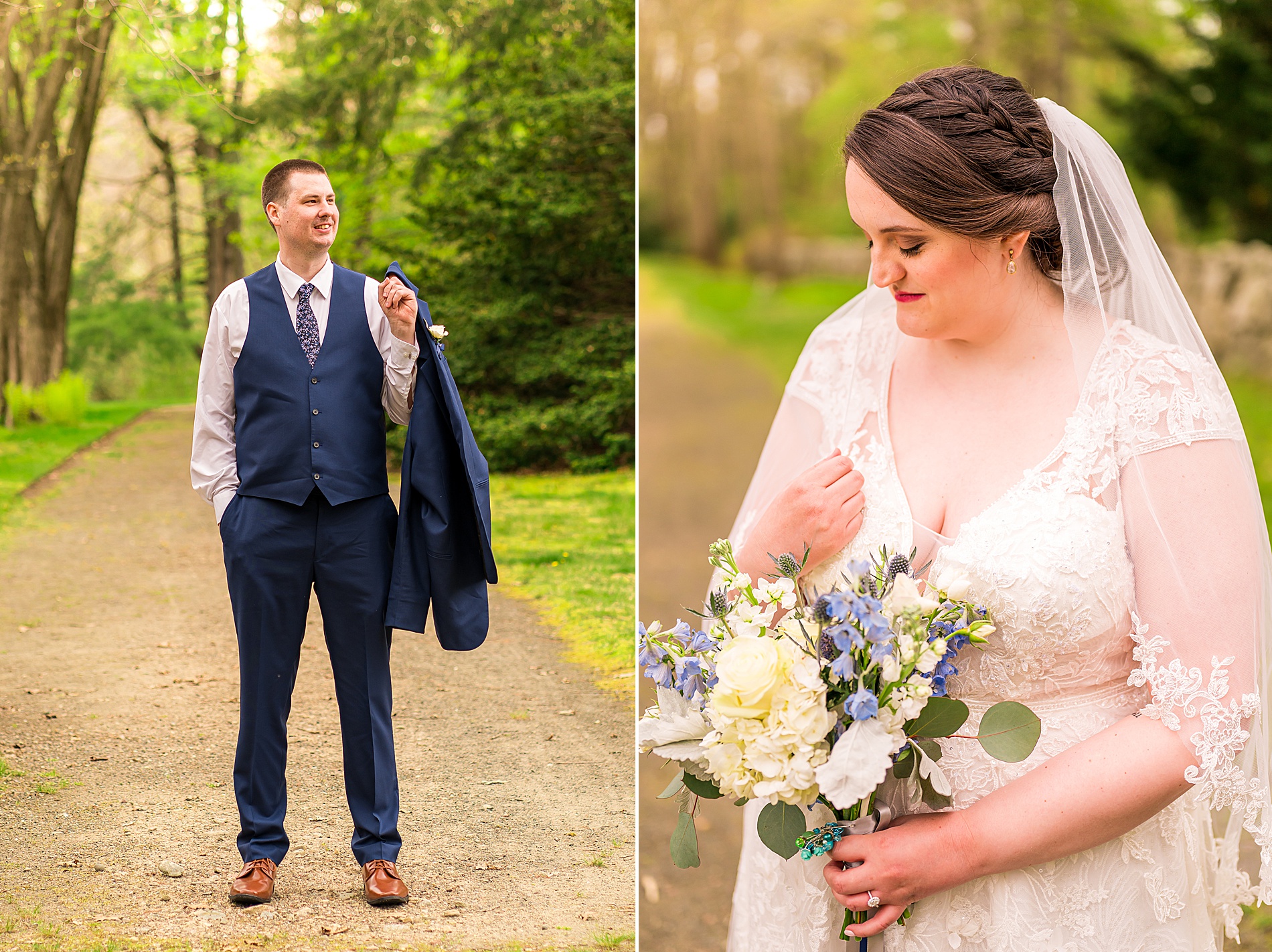 individual bride and groom portraits | Glen Magna Farms Spring Wedding