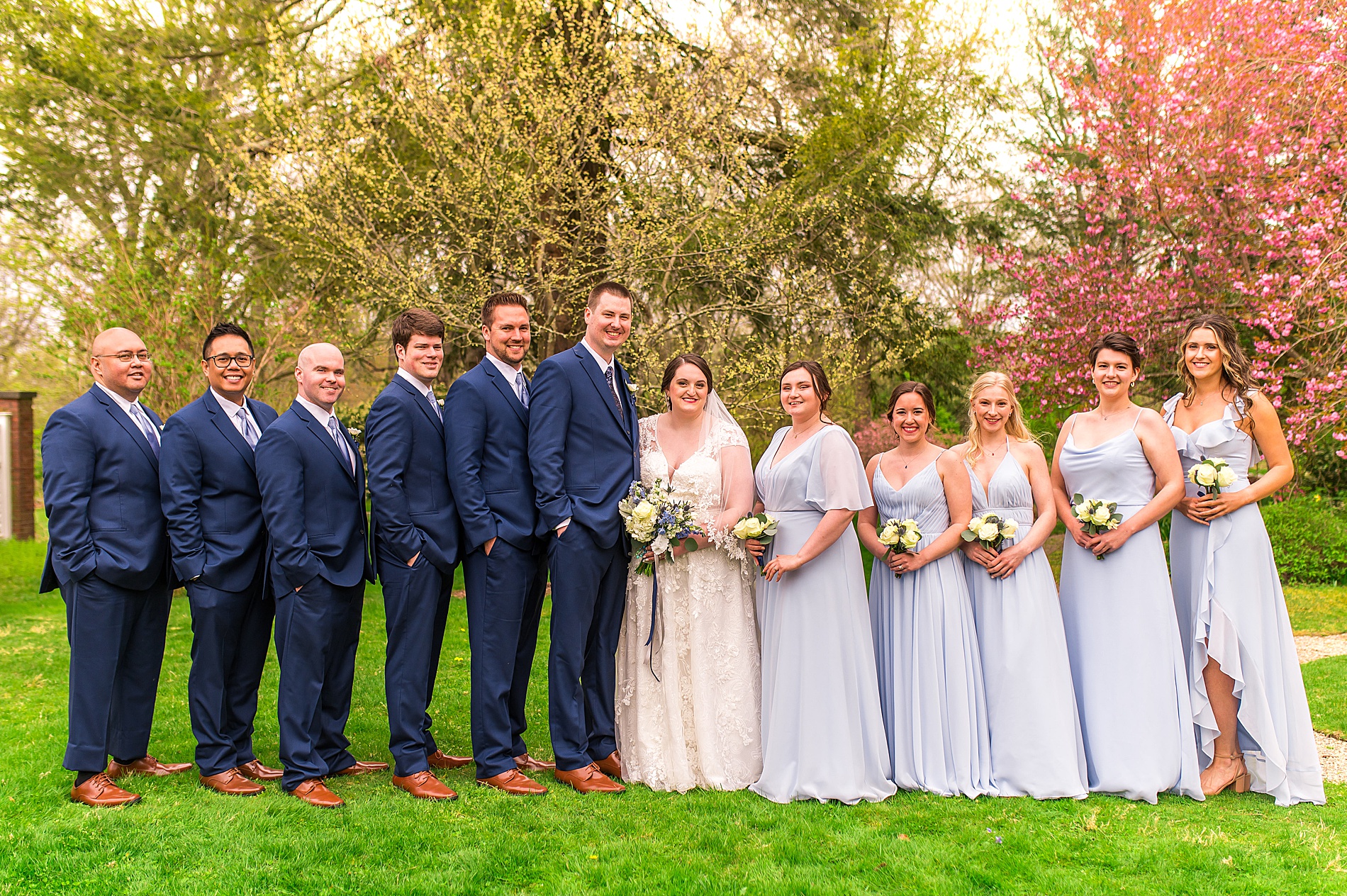 bridal party before Glen Magna Farms Spring Wedding in Danvers MA