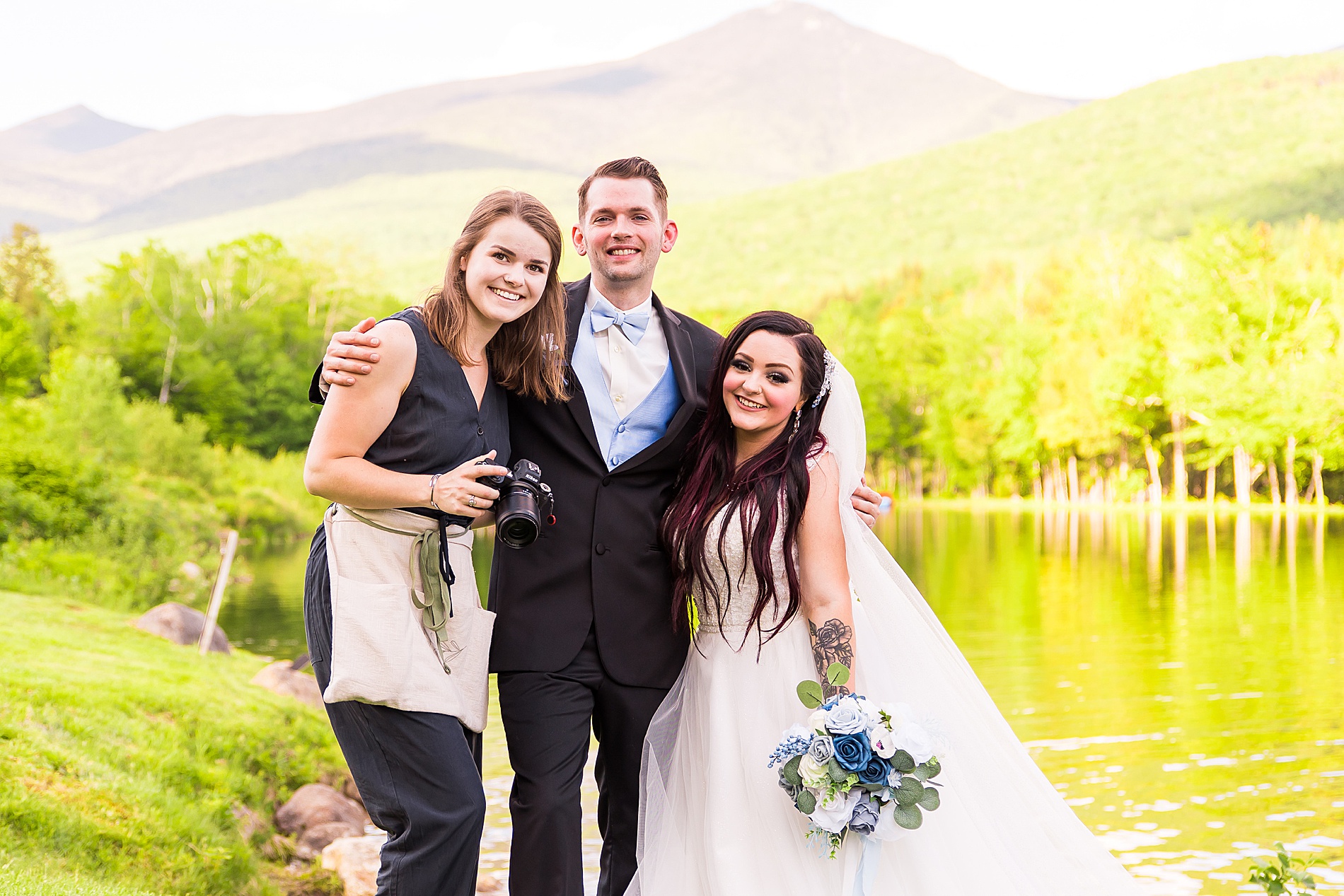 NH Wedding Photographer Allison Clarke with bride and groom at Head Resort Wedding in Lincoln NH 