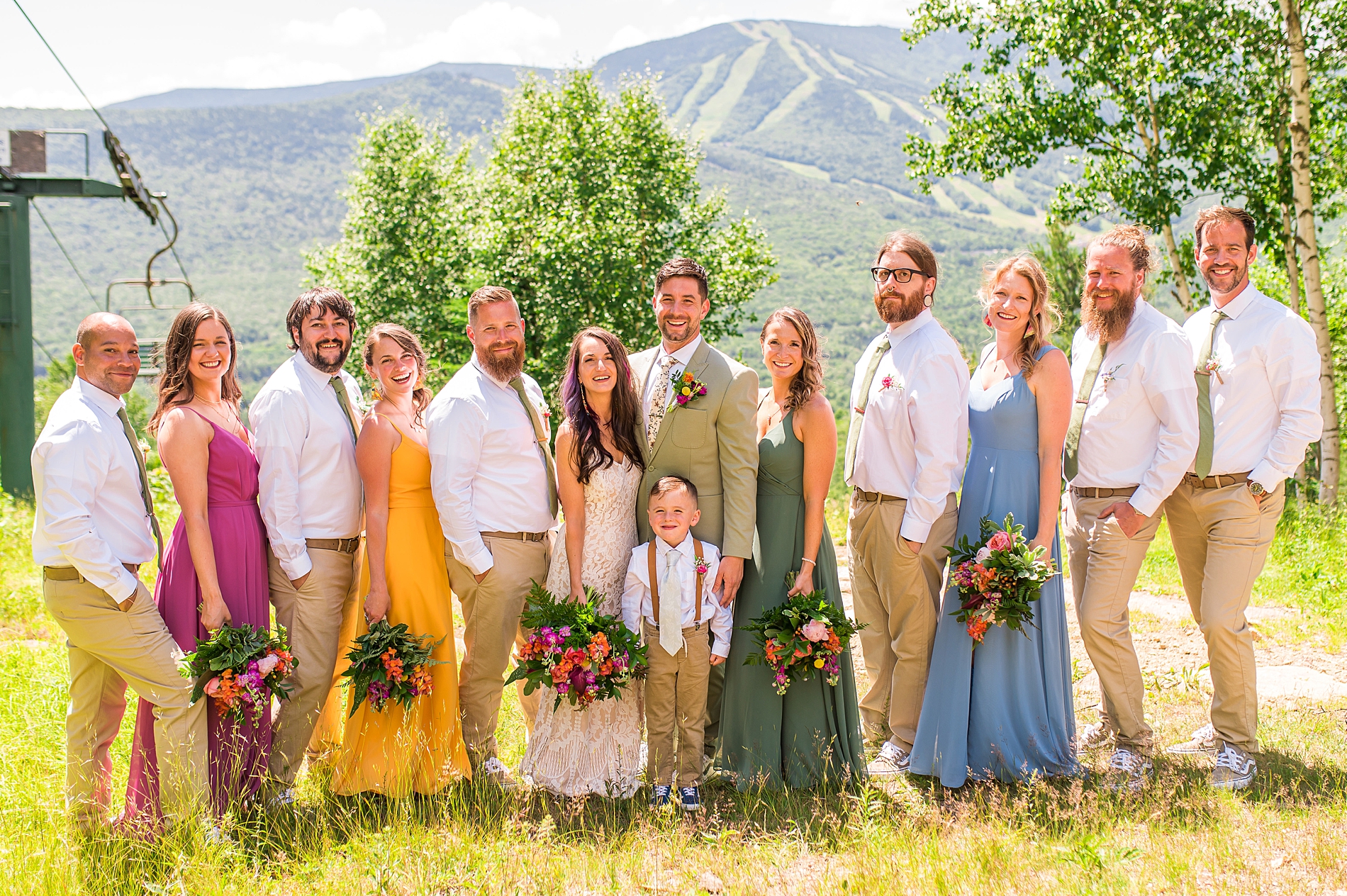 bridal party from Bright + Coloful NH Summer Wedding at Waterville Valley Resort