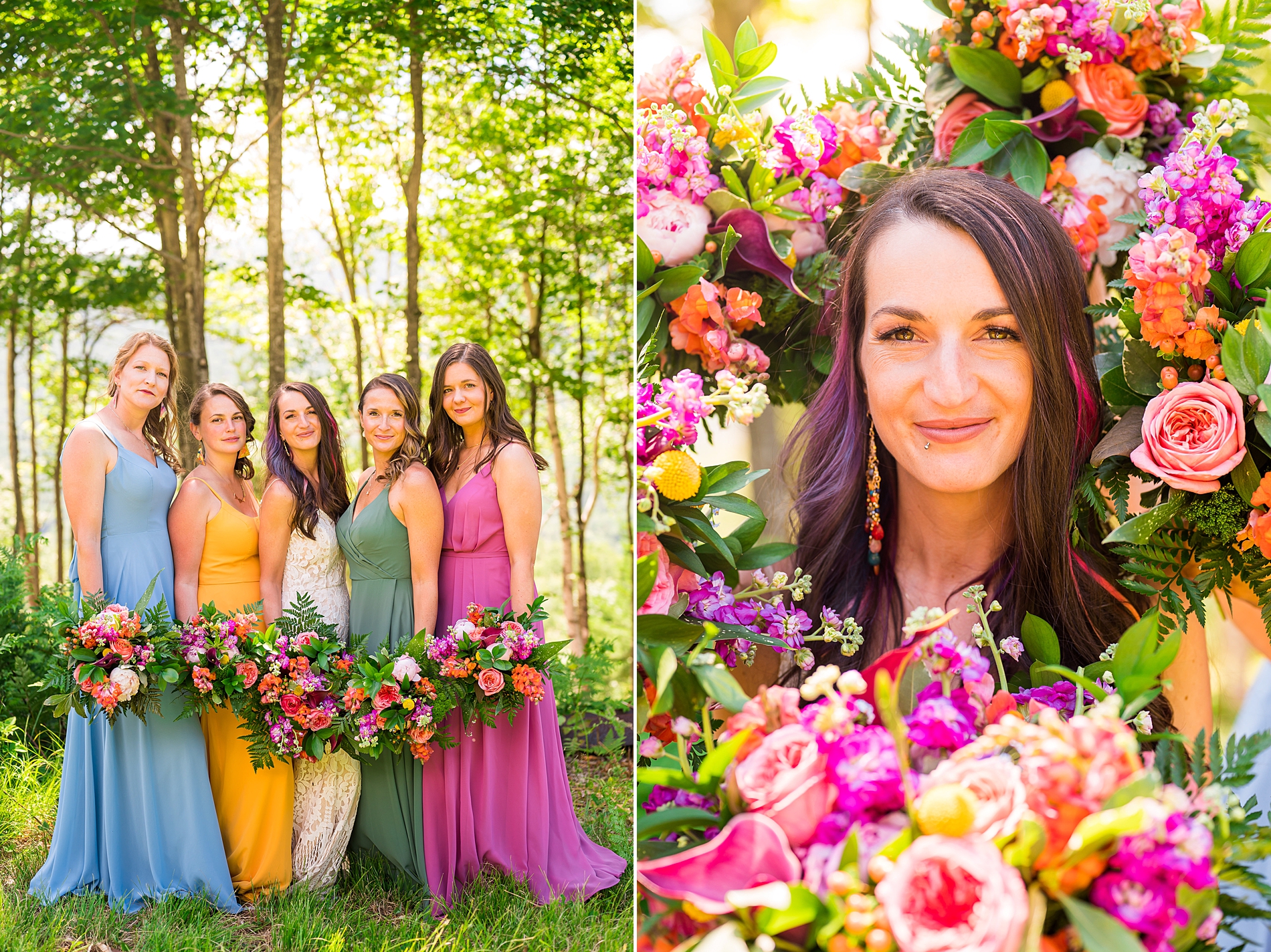 Vibrant and bold wedding flowers from bright + Colorful NH summer wedding at Waterville Valley Resort