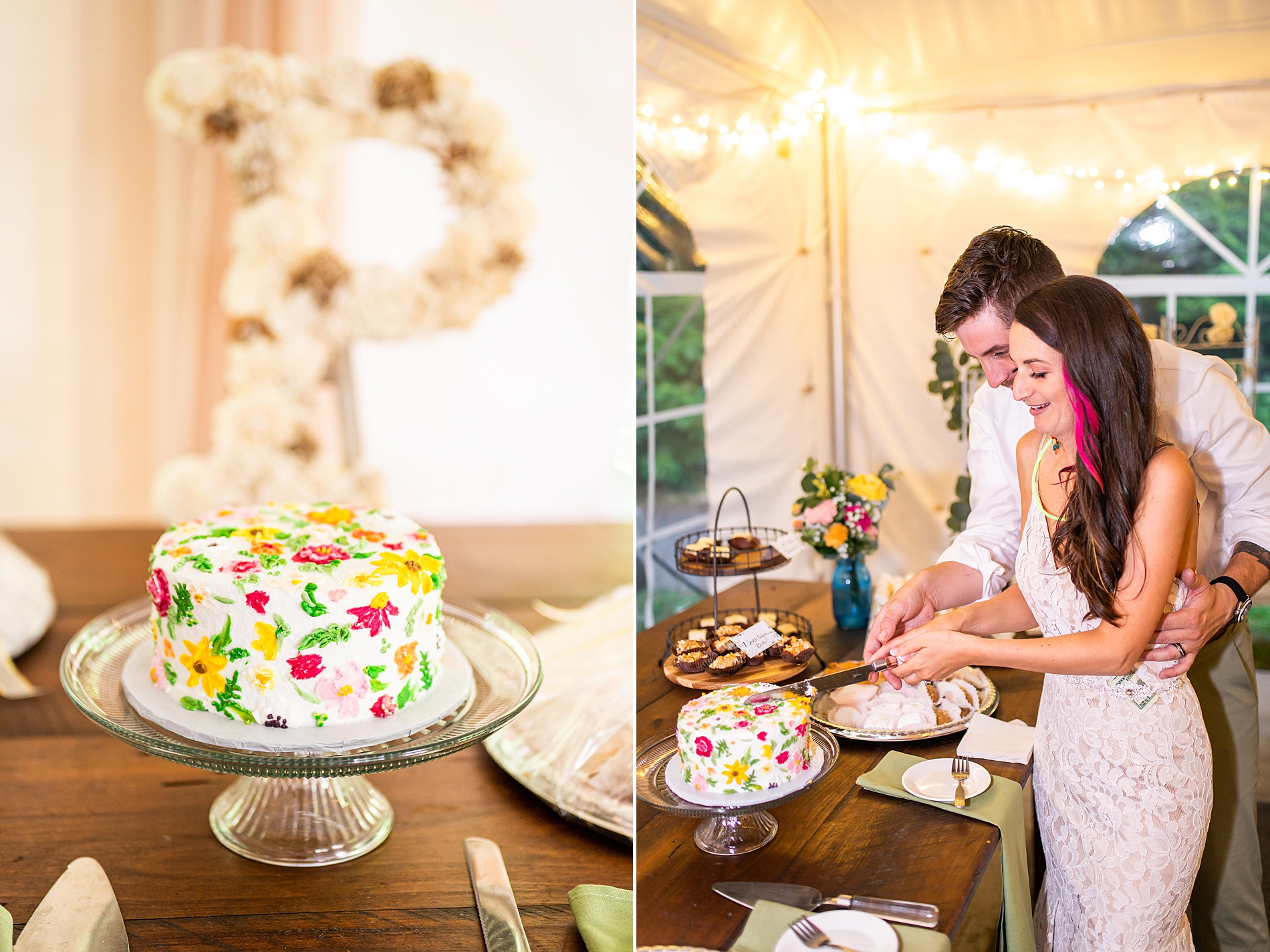 colorful wedding cake from Bright + Bold NH Summer Wedding at Waterville Valley Resort