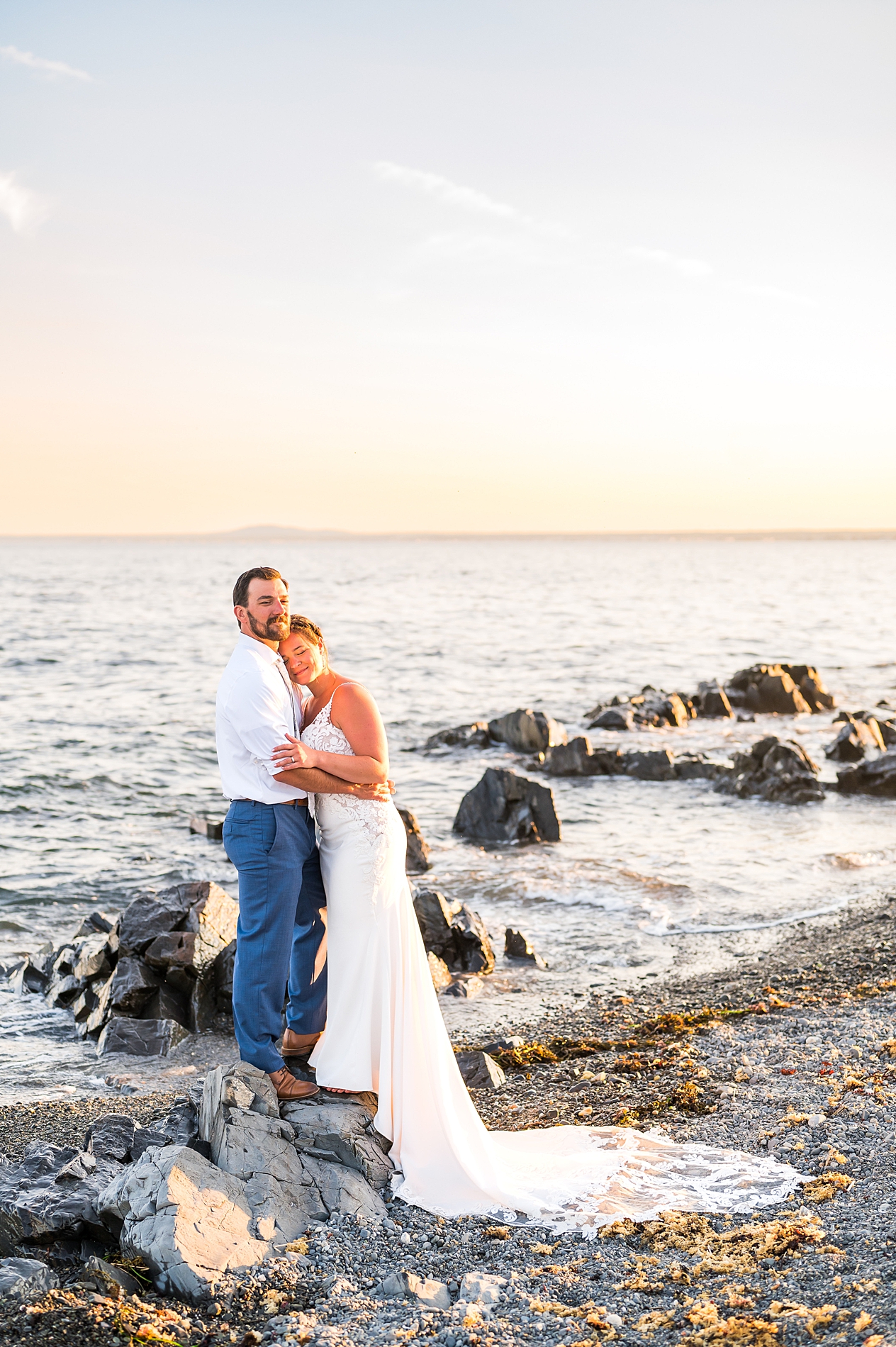 sunset beach wedding photos in Maine