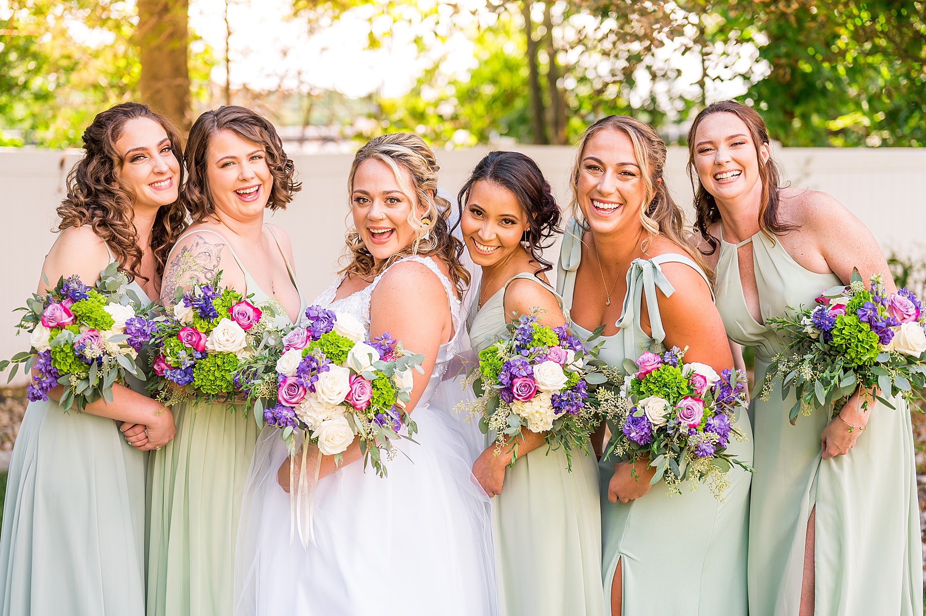 Bridesmaids and bride during Garden Inspired Connecticut Wedding