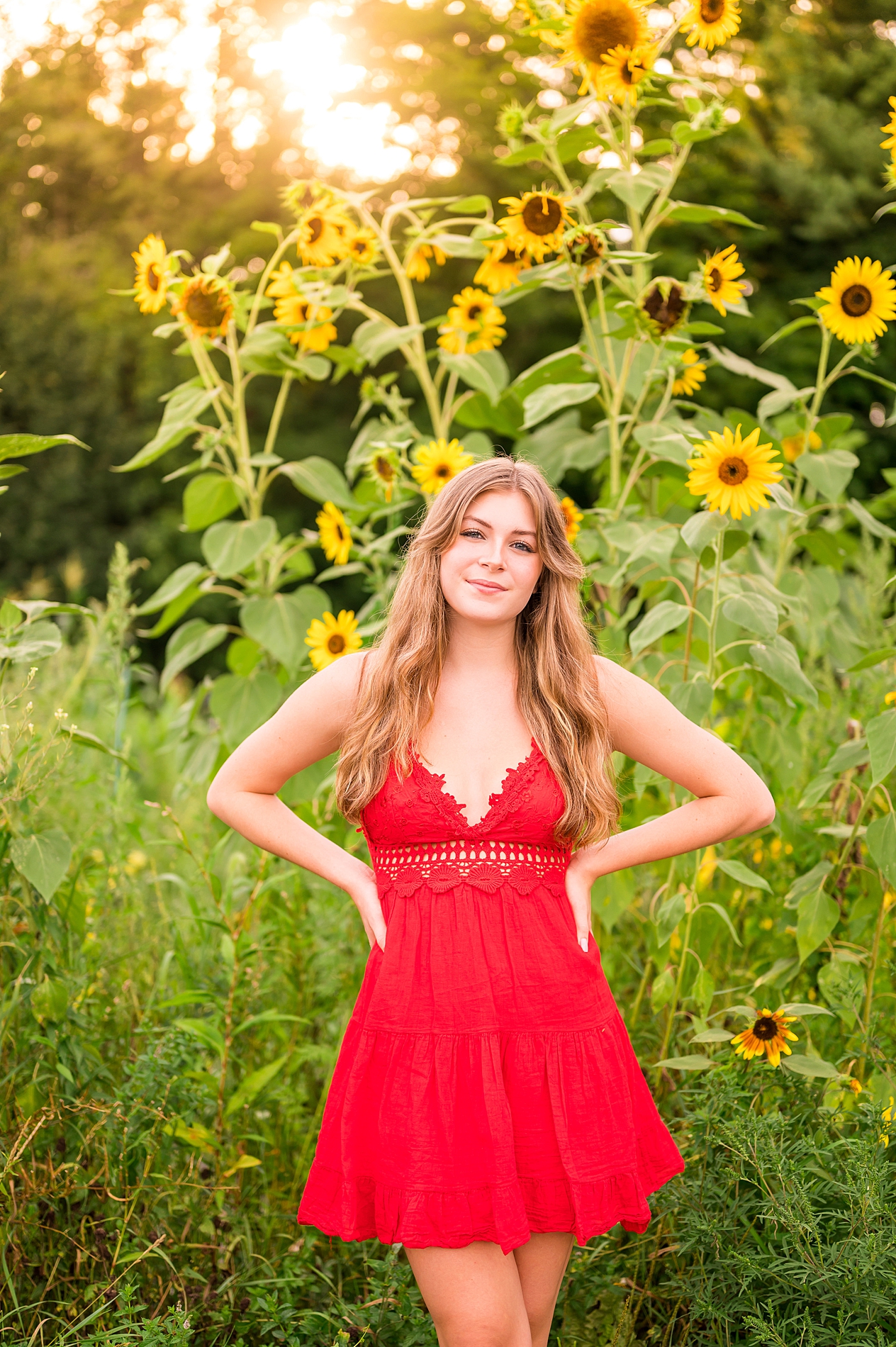 NH Summer Senior Sessions in sunflower field