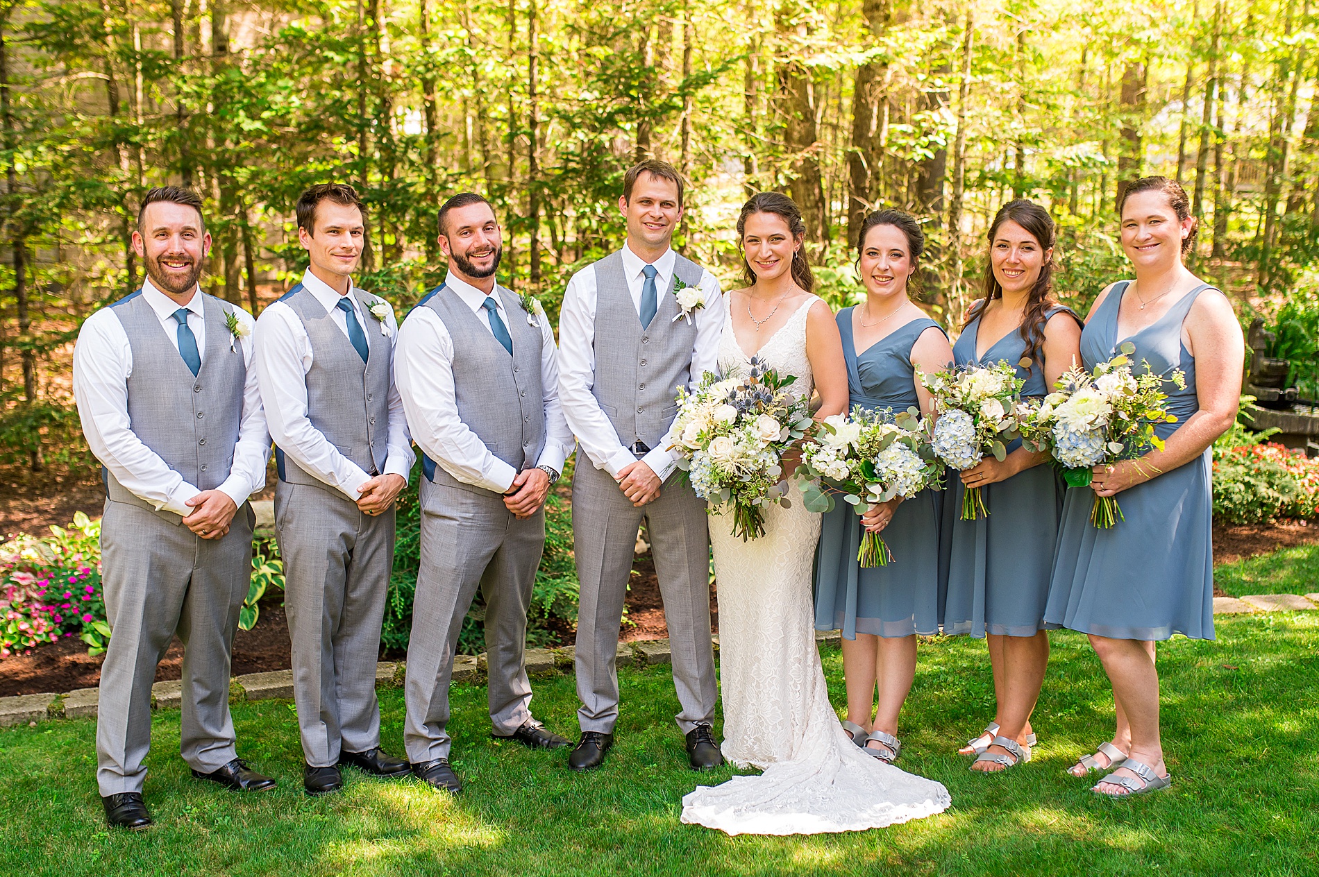 wedding party from intimate summer wedding in Conway NH