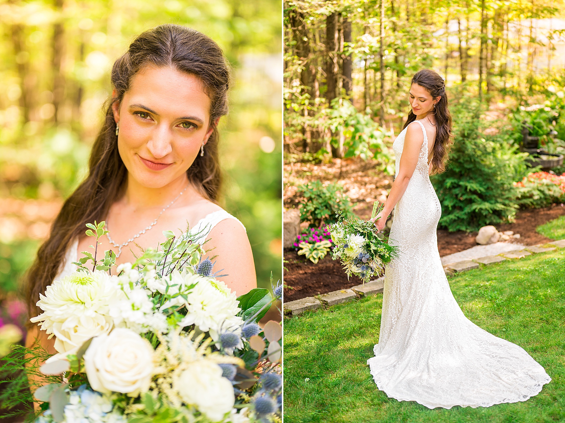 Bride wedding dress and bouquet