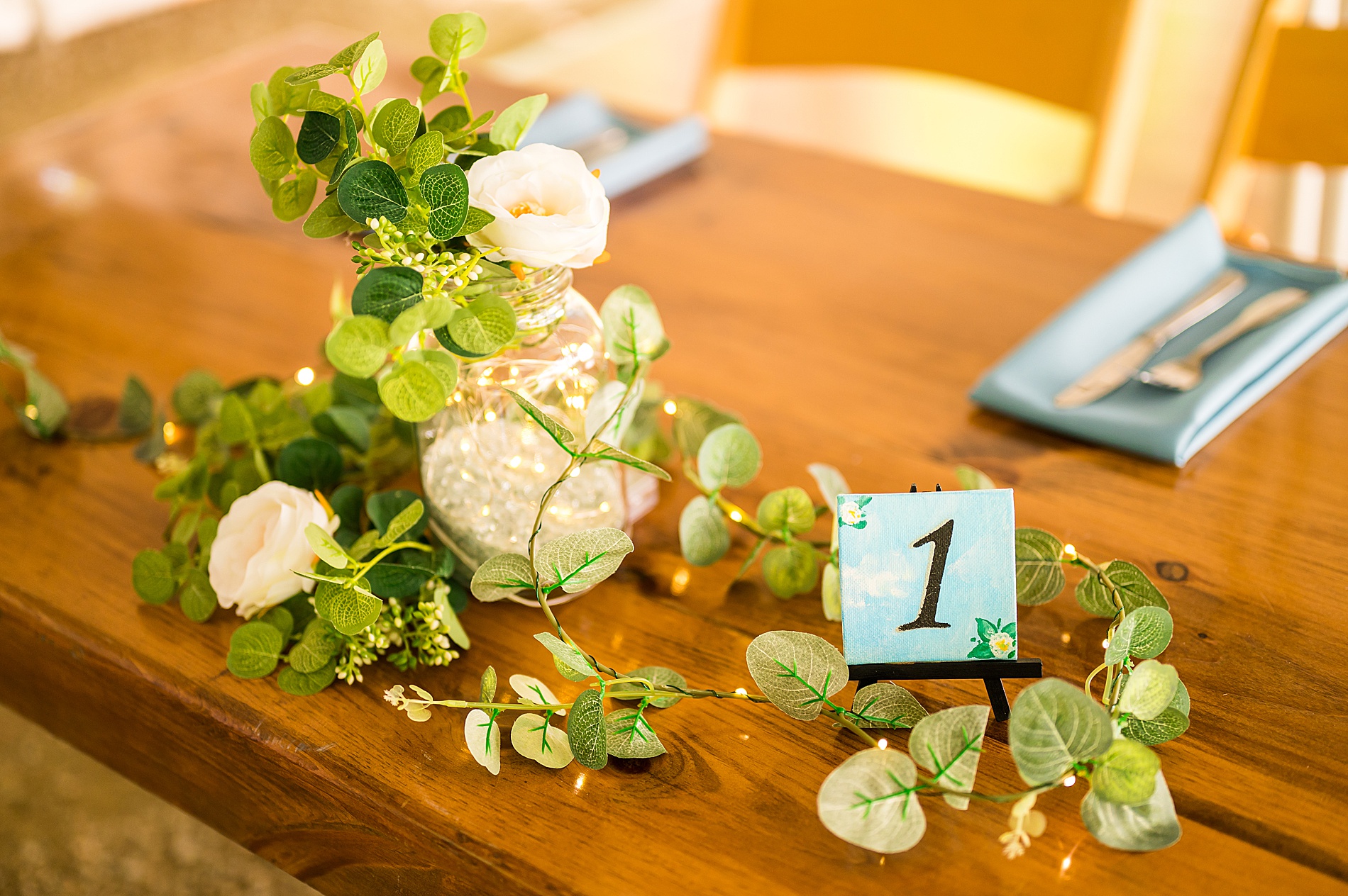 table setting at intimate summer wedding reception