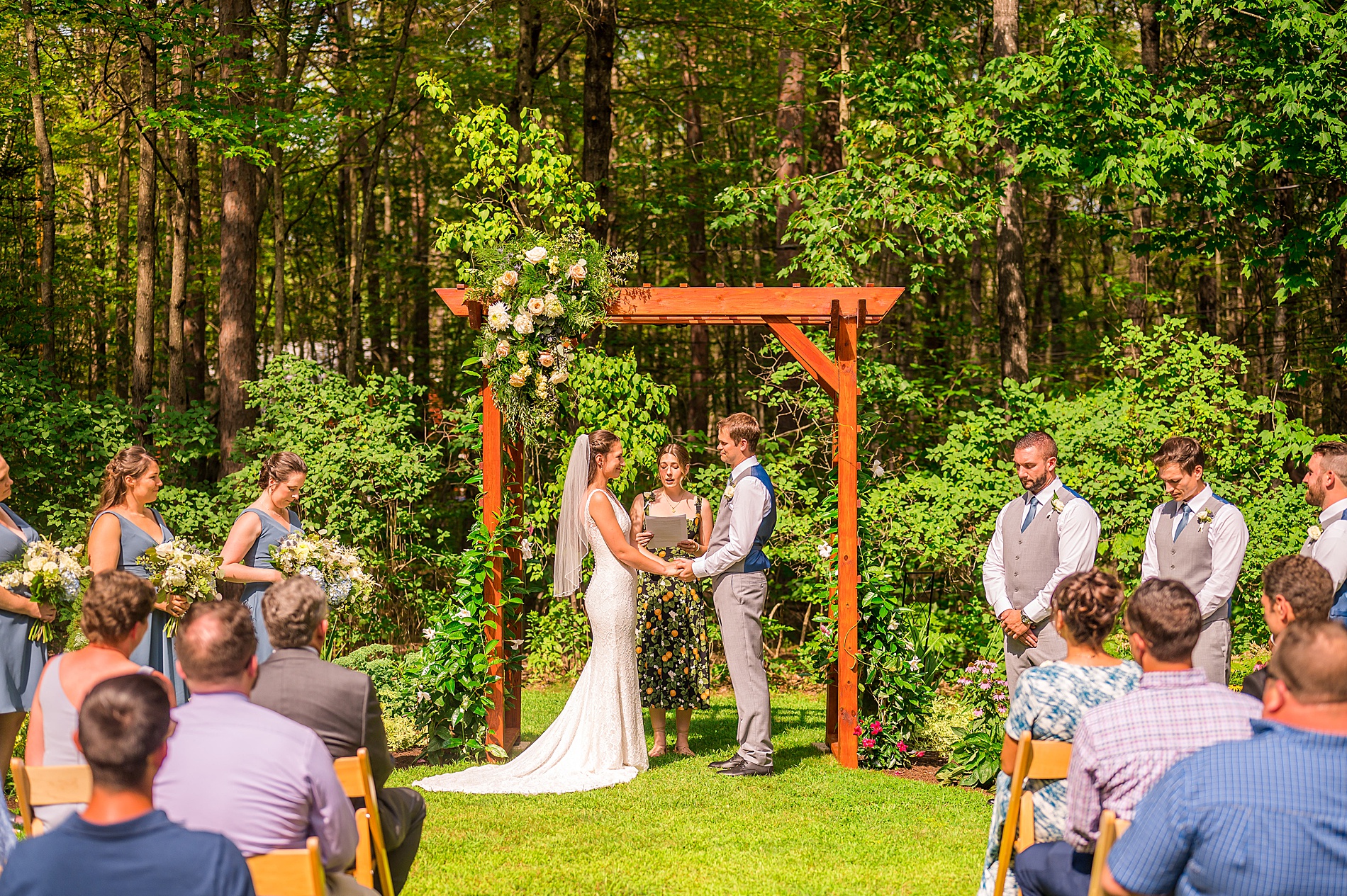 outdoor wedding ceremony in garden setting 