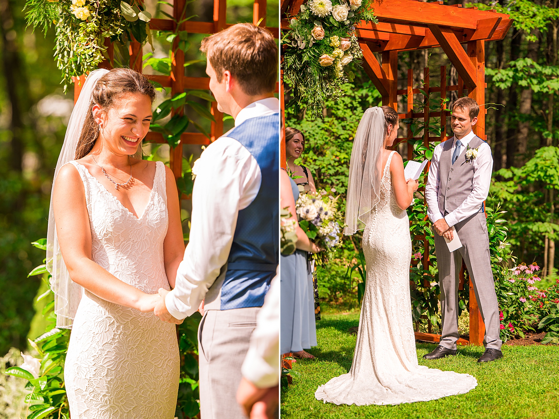 bride and groom during intimate summer wedding 