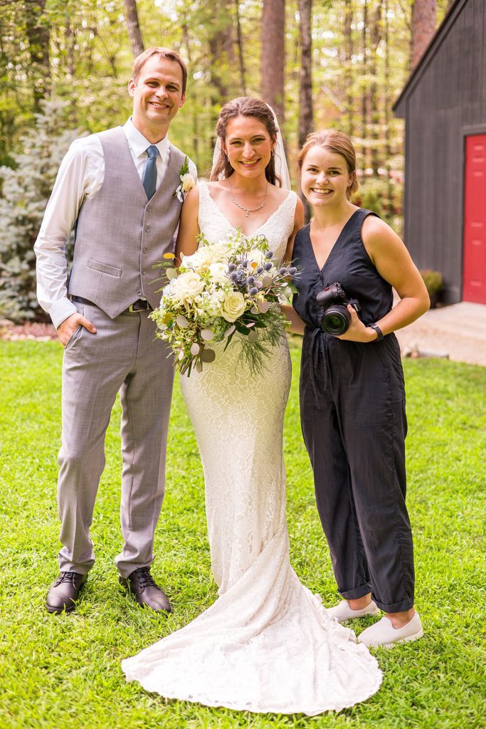 Southern NH Photographer with newlyweds at intimate summer wedding 