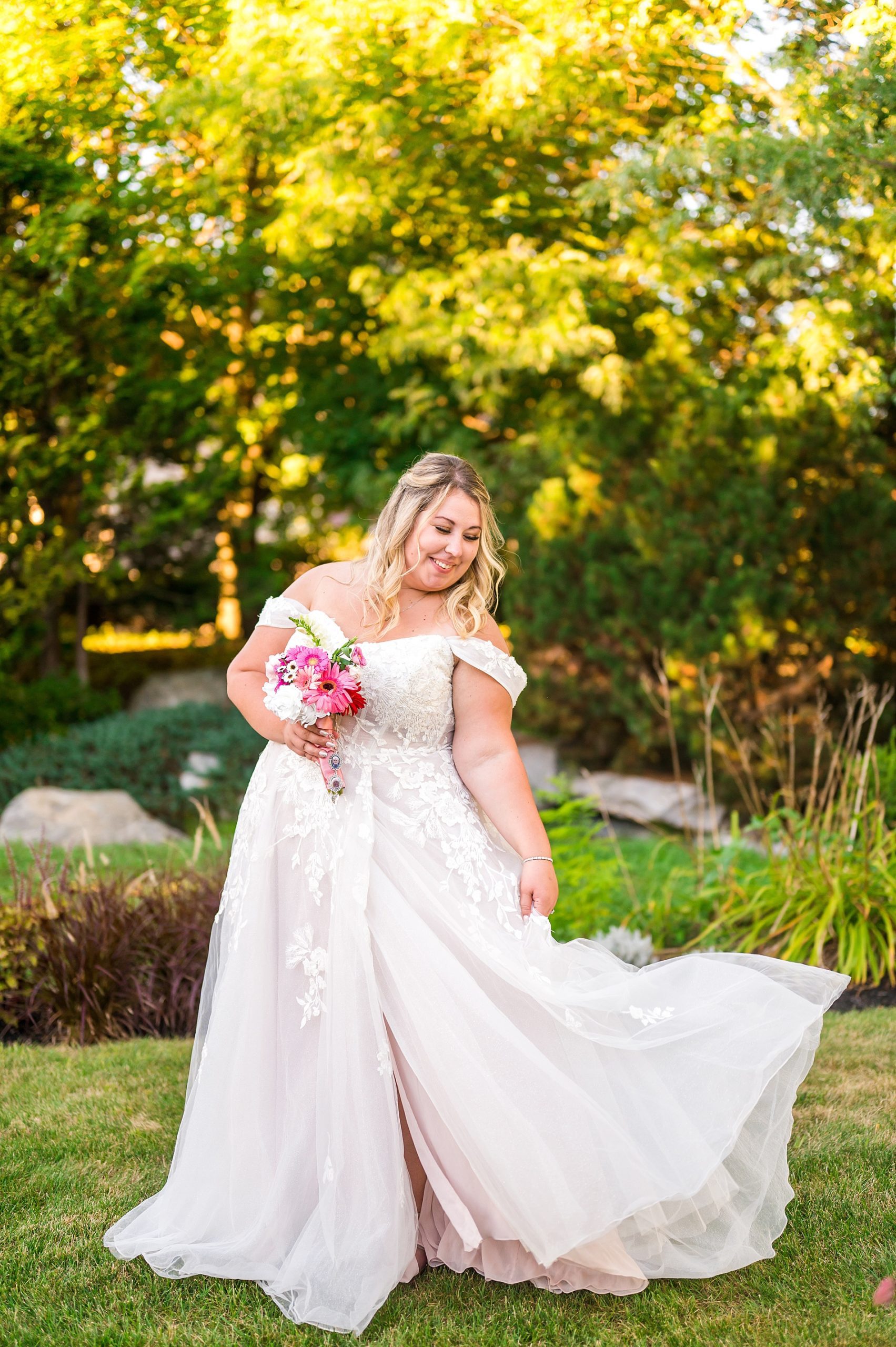 bride twirling wedding dress