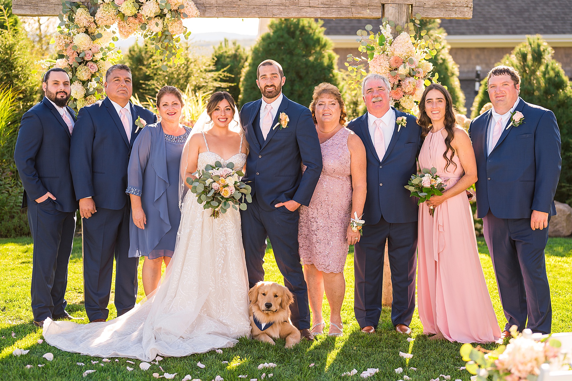 bride and groom with family 