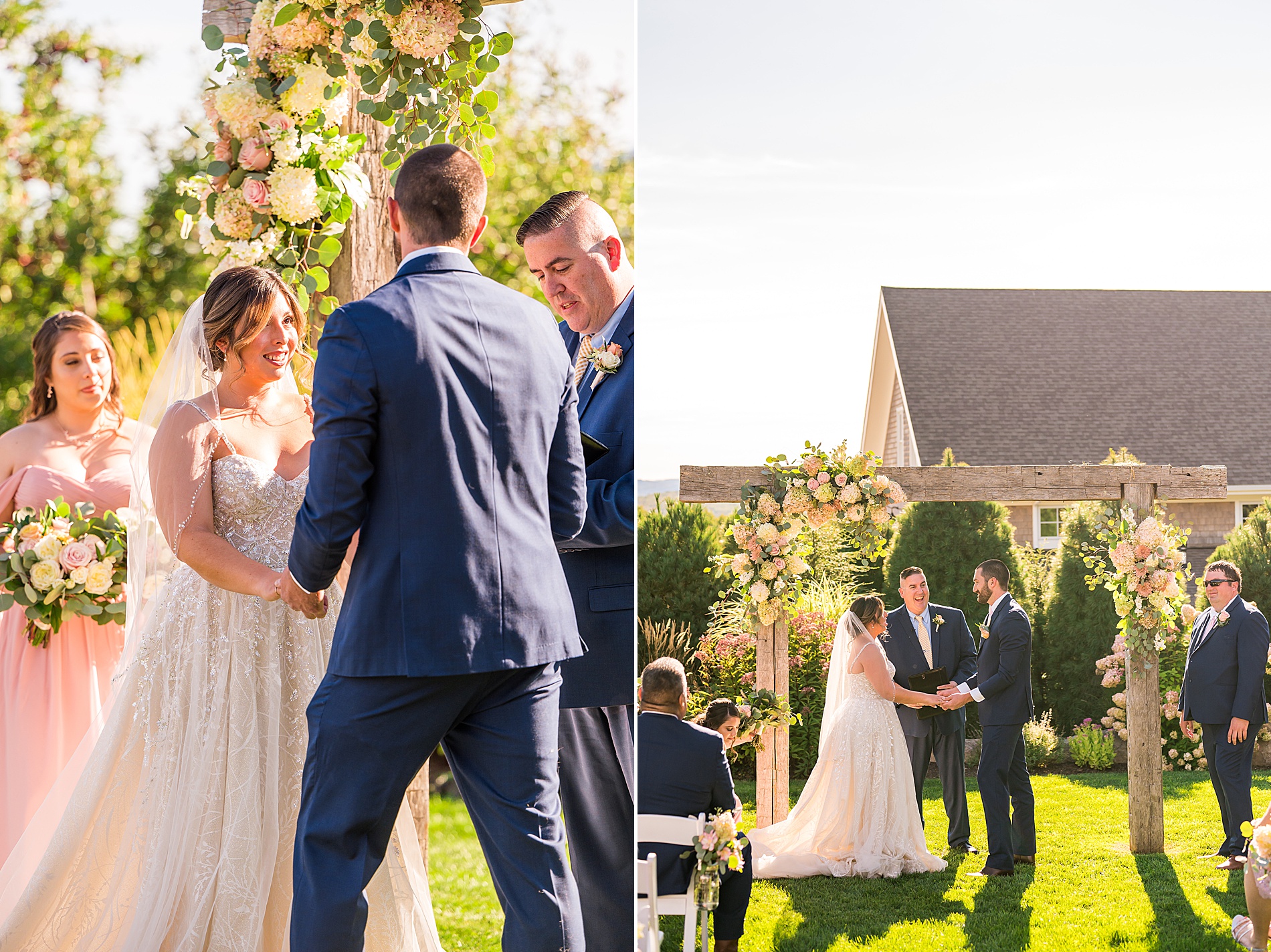 bride and groom exchange wedding vows at outdoor wedding 