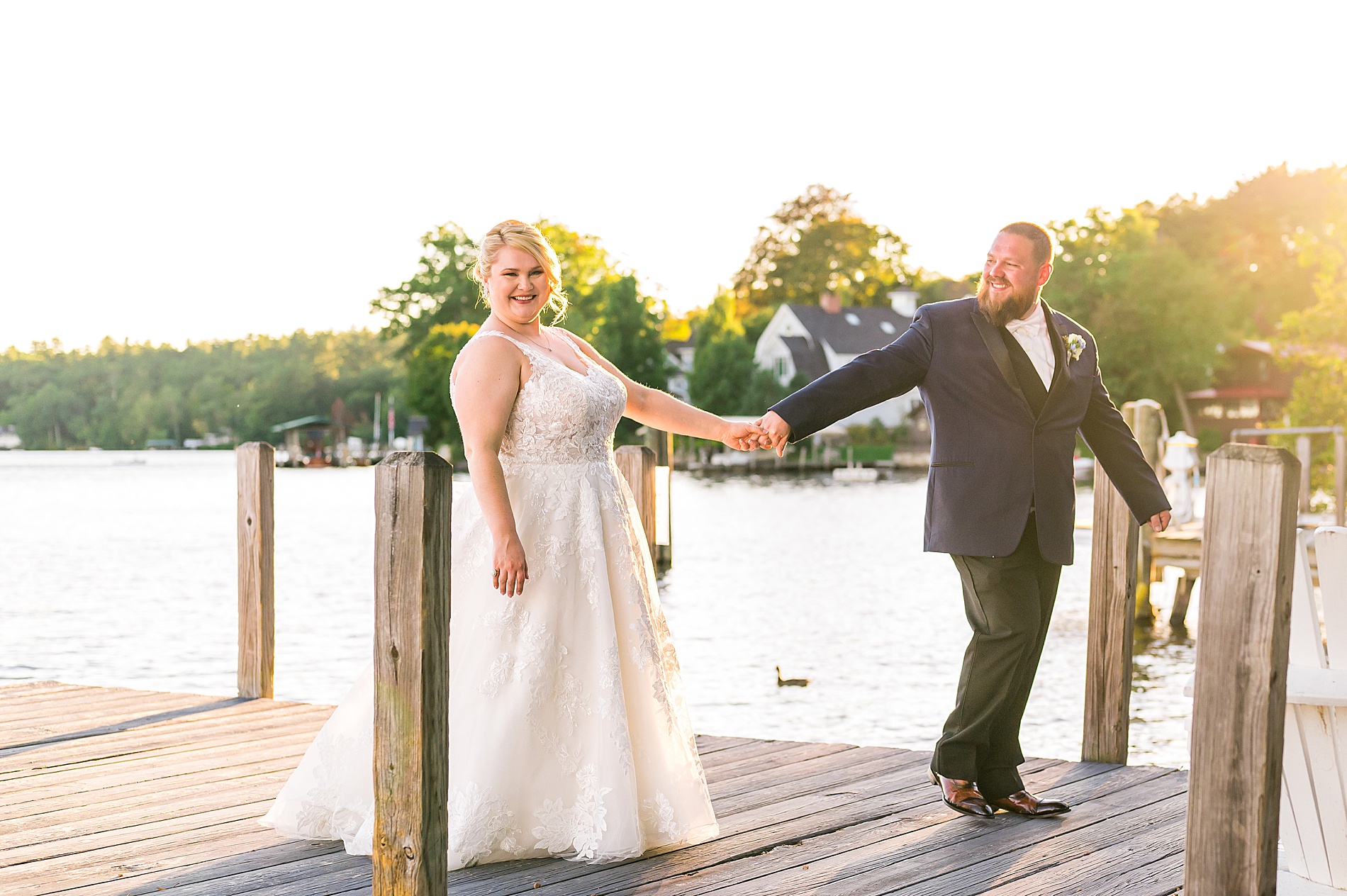 wedding portraits at sunset on the river 