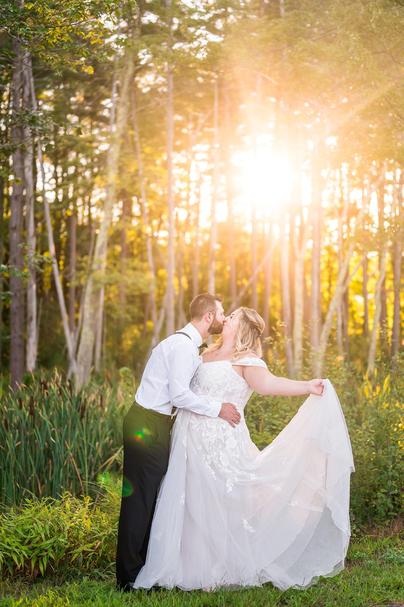 Light and airy wedding portraits during the golden hour