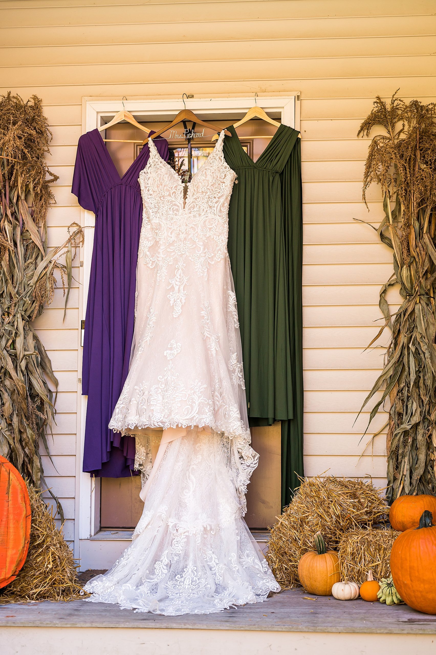 wedding dress and bridesmaids dresses from fall wedding