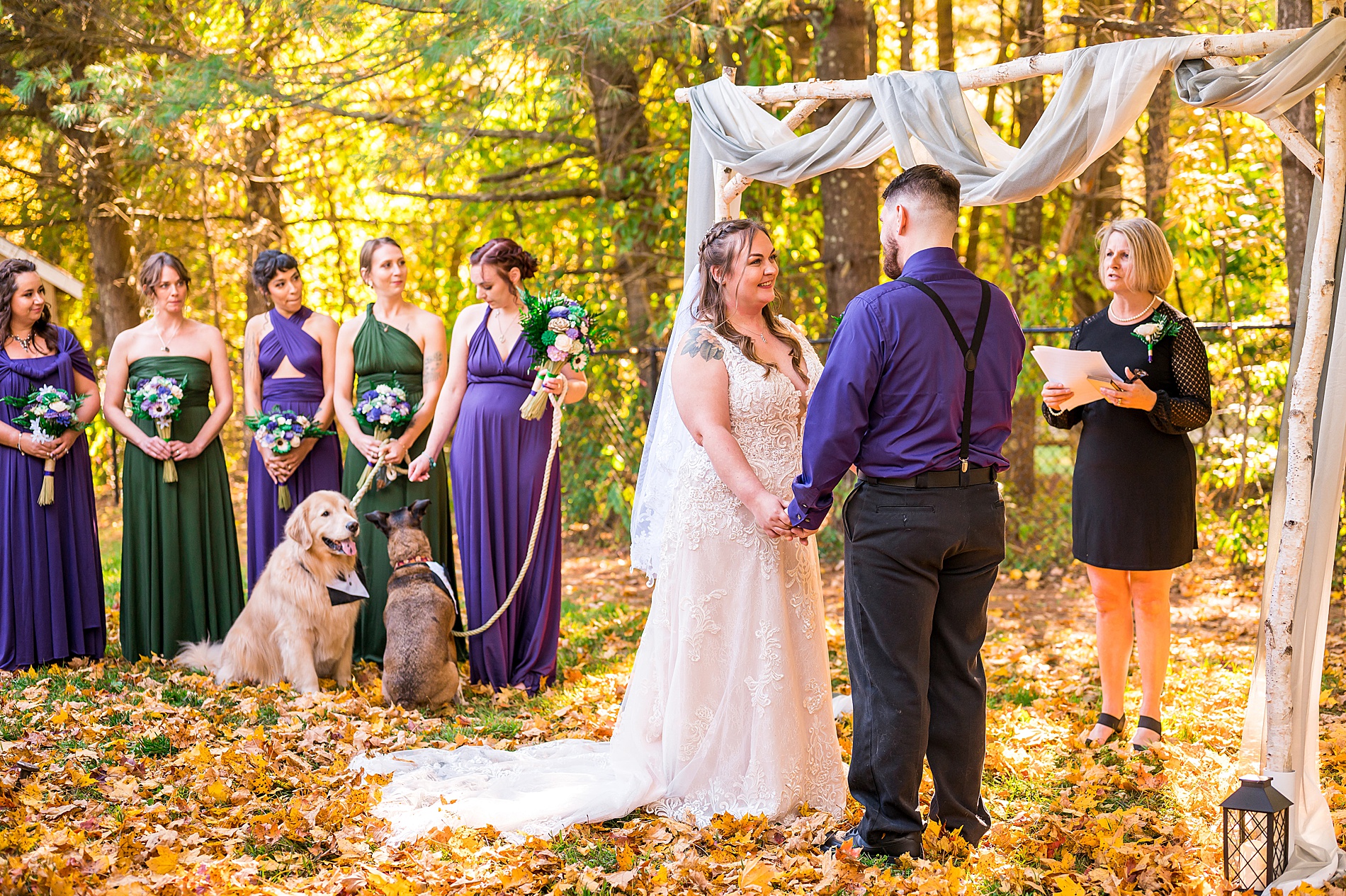 couple says I do during Intimate Backyard Fall Wedding