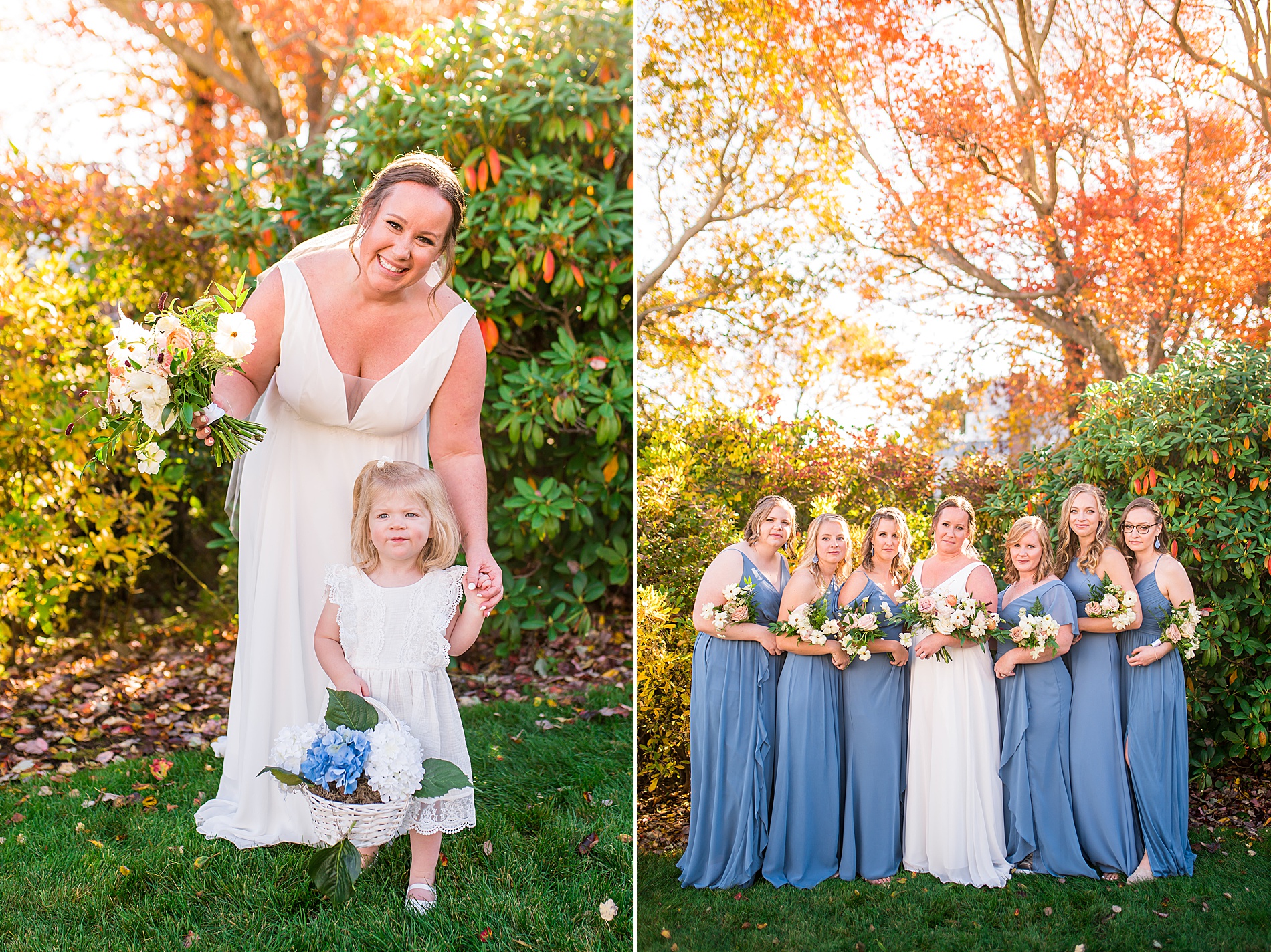 bride with flower girl and bridesmaids 
