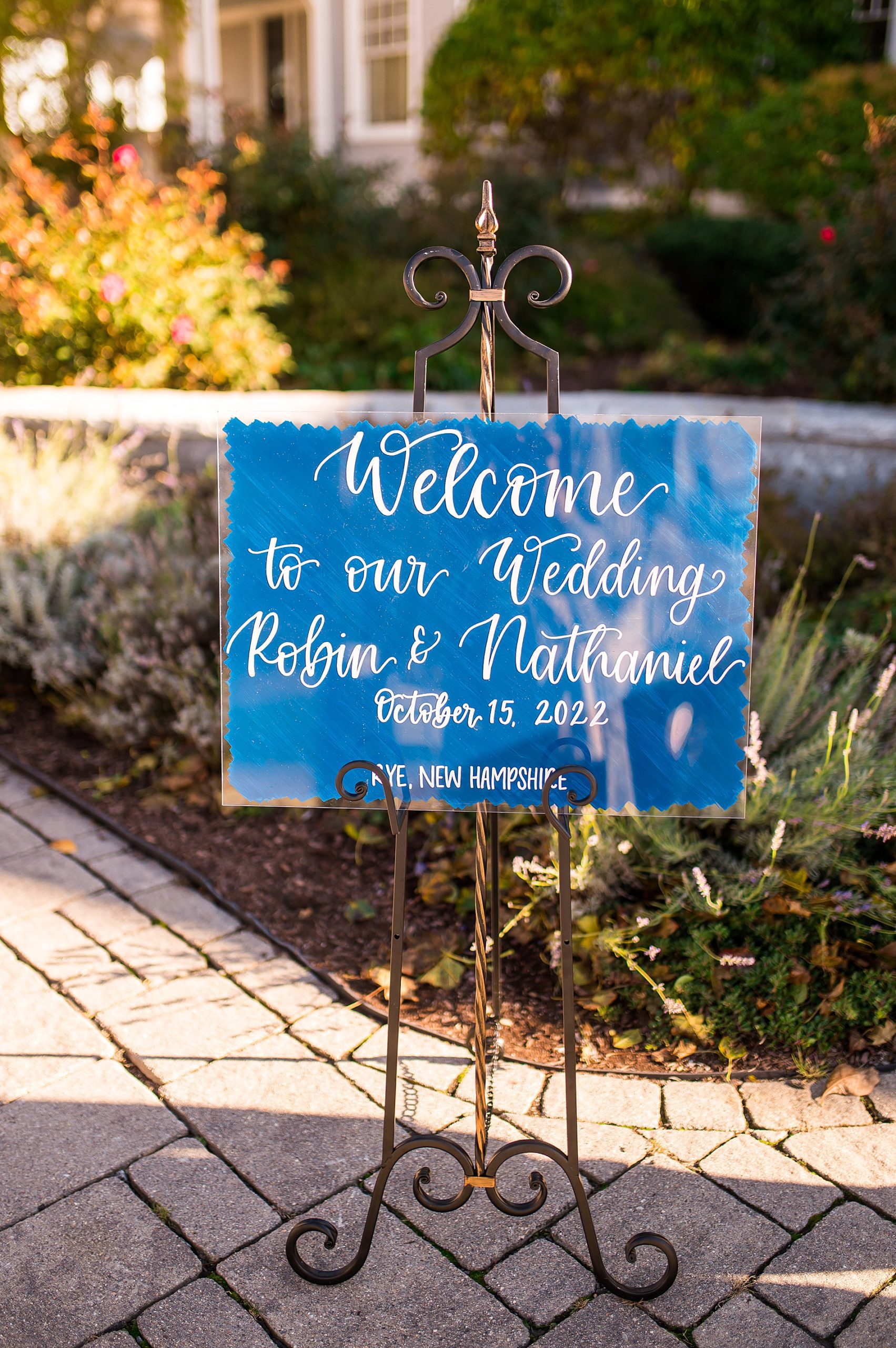 welcome sign to Oceanfront Autumn Wedding 