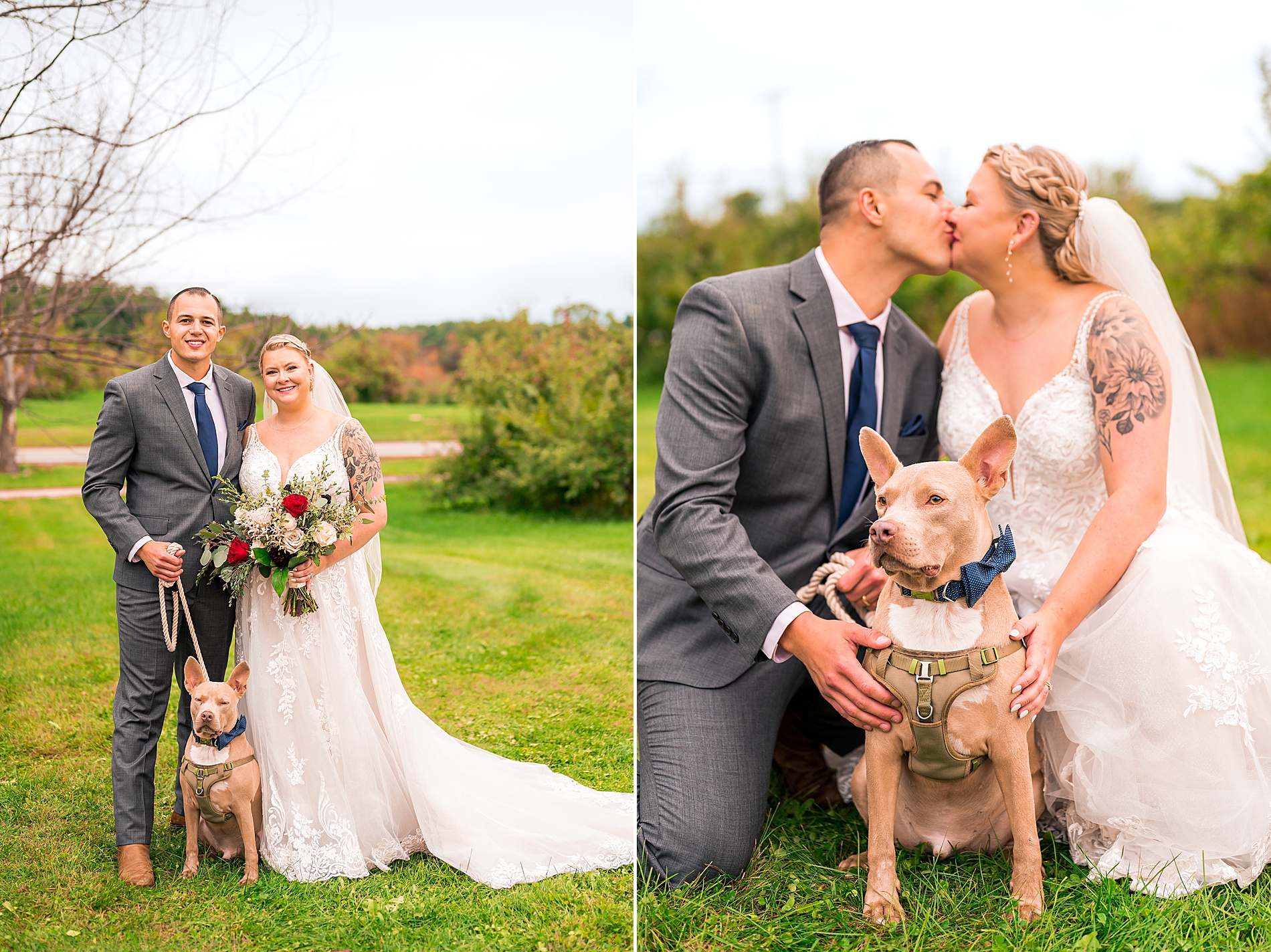 newlyweds with their dog 