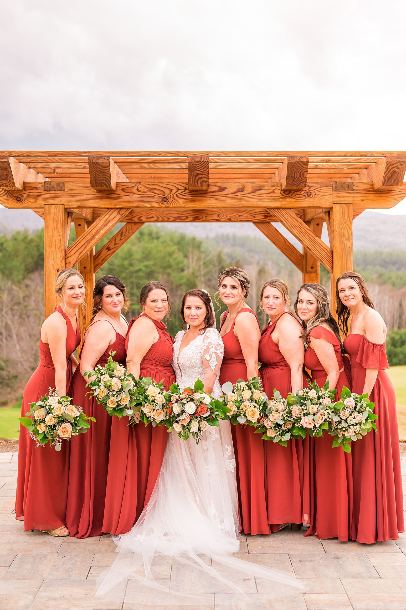 bride and bridesmaids at Owl's Nest Resort Fall Wedding