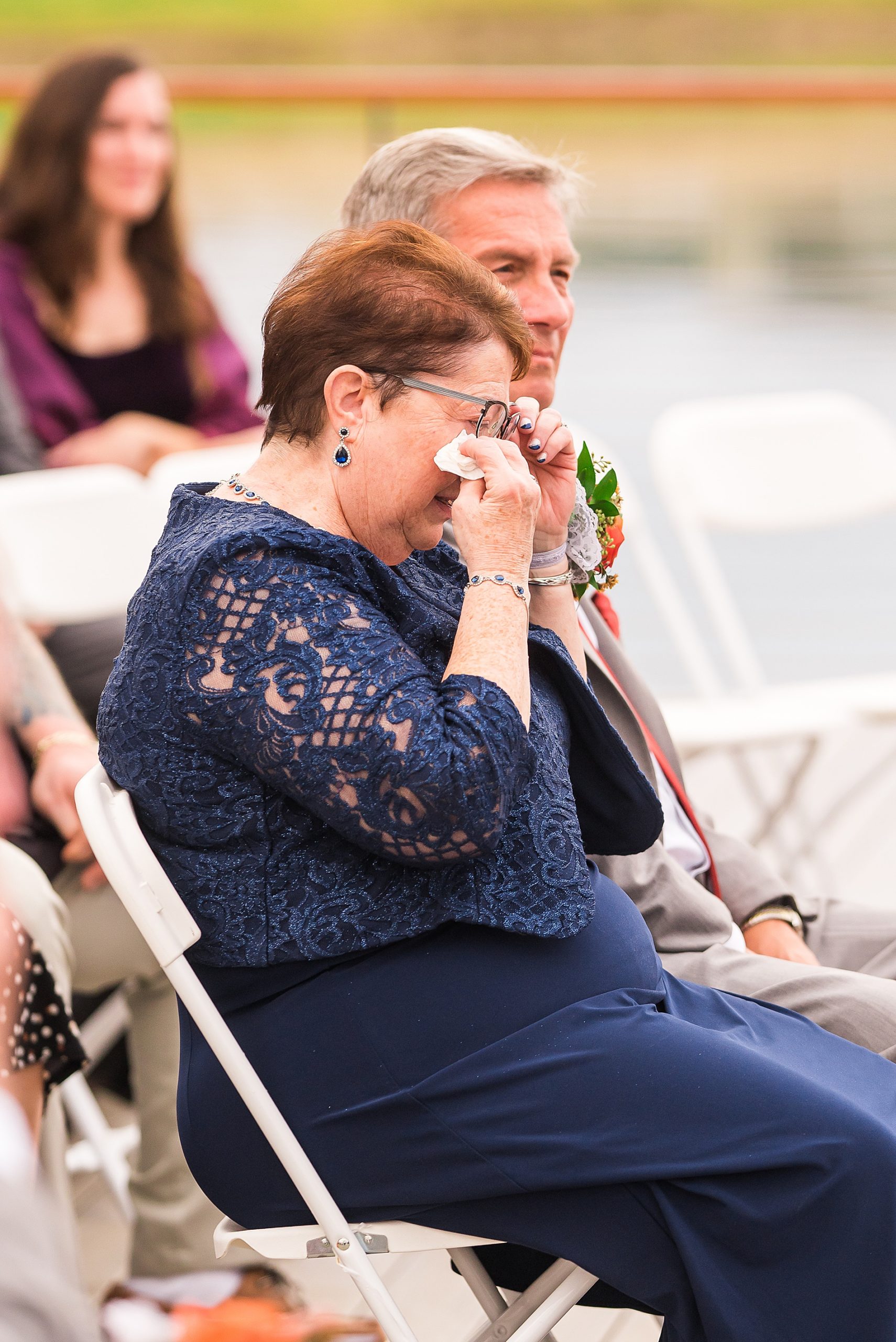 parents get emotional during Owl's Nest Resort Fall Wedding ceremony