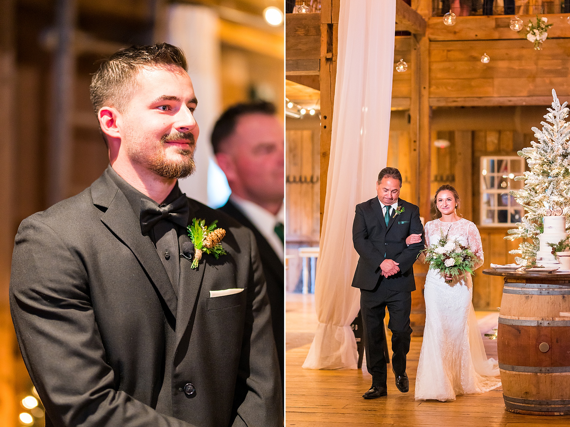 groom sees bride walk down the aisle  