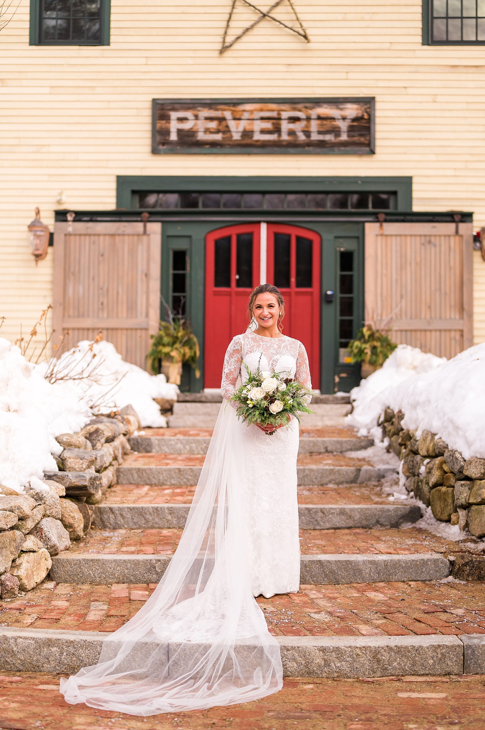 Bride portraits in front of The Barn on the Pemi 