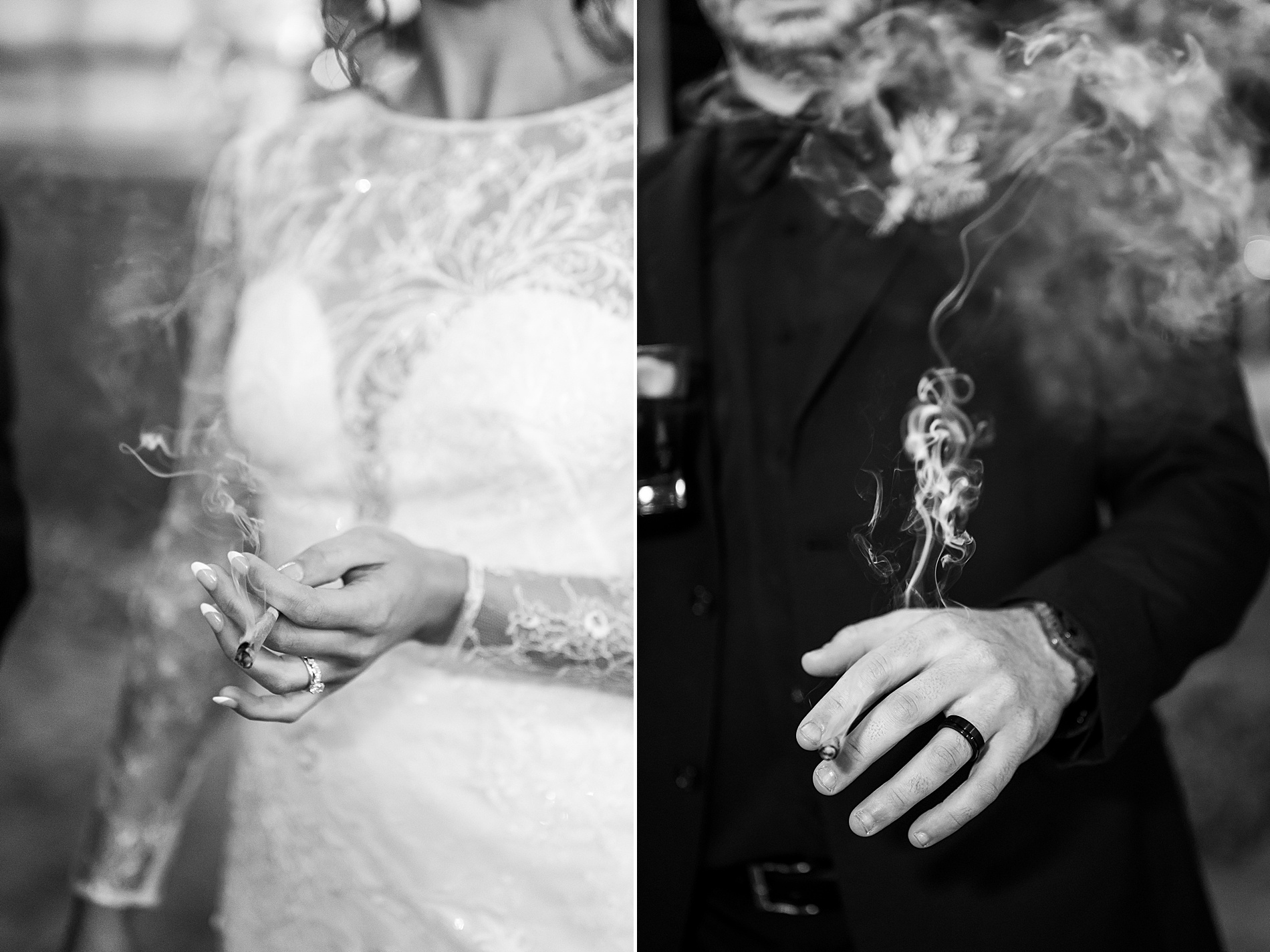 newlyweds celebrate with a smoke
