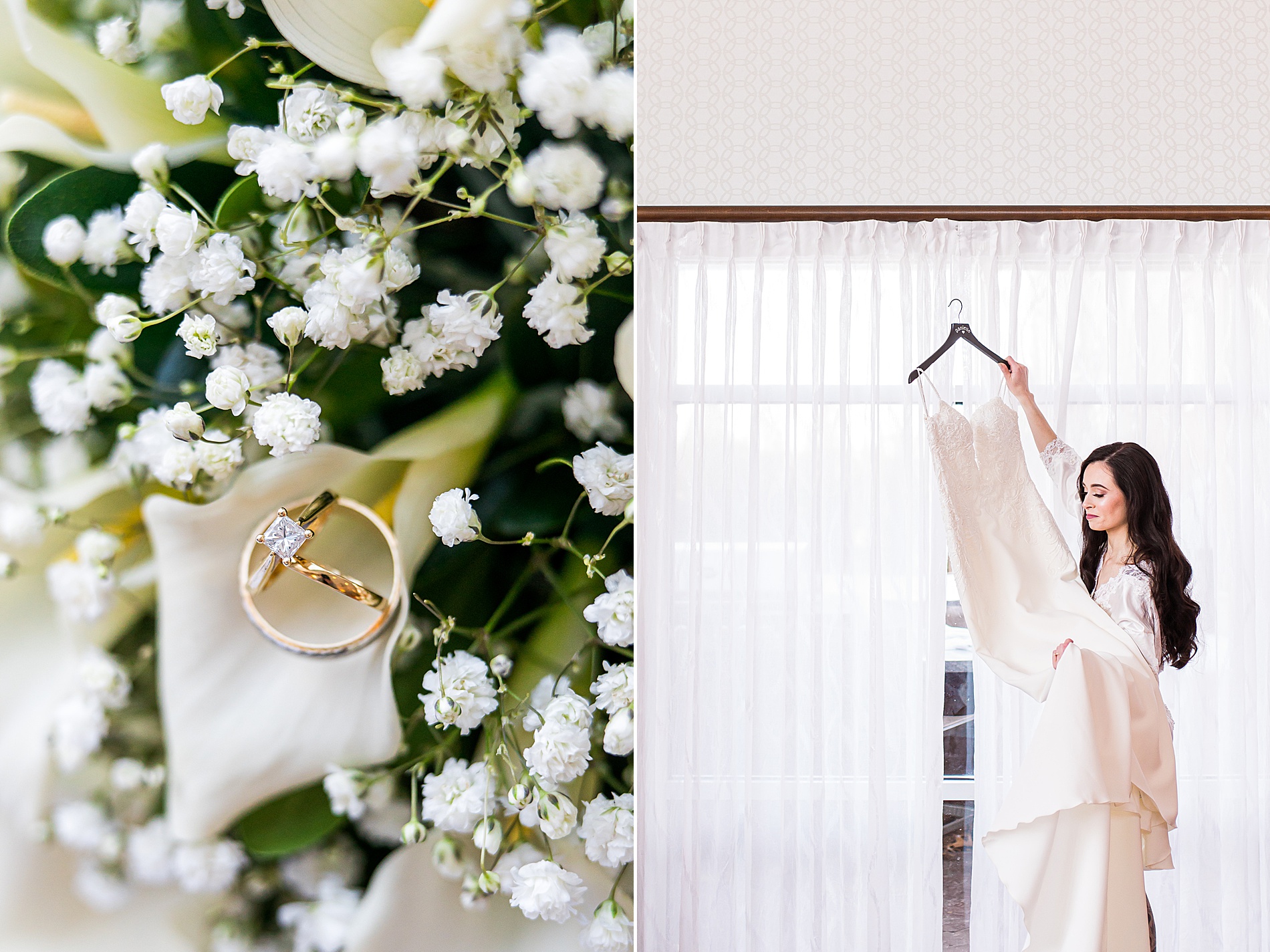 bride holding wedding dress | Classic Winter Wedding at Sky Meadow Country Club