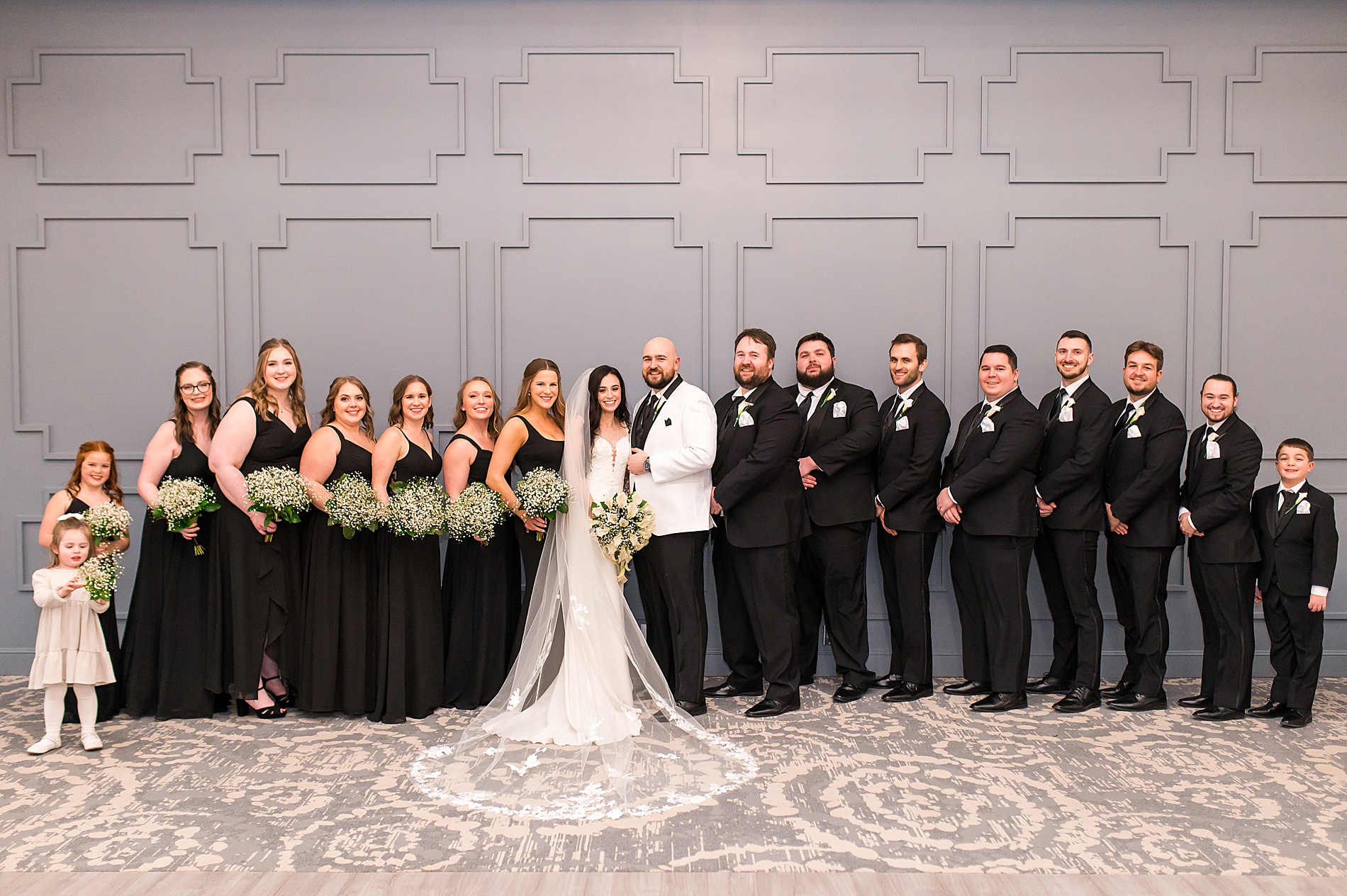 wedding party portraits from Classic Winter Wedding at Sky Meadow Country Club