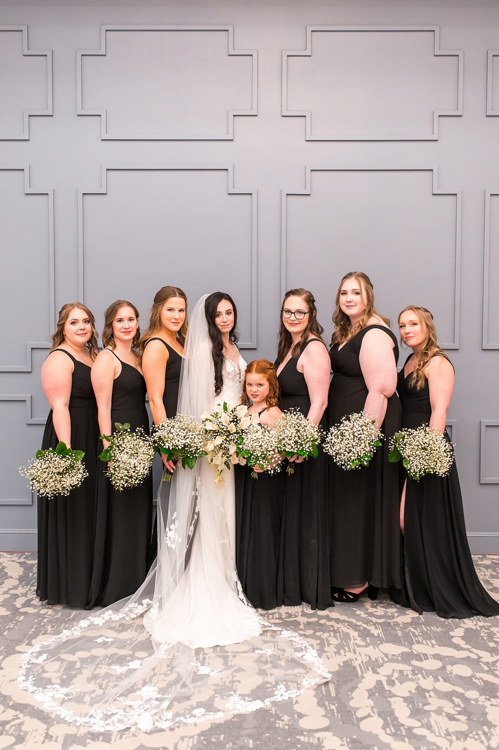 bridal party portraits from Classic Winter Wedding at Sky Meadow Country Club 