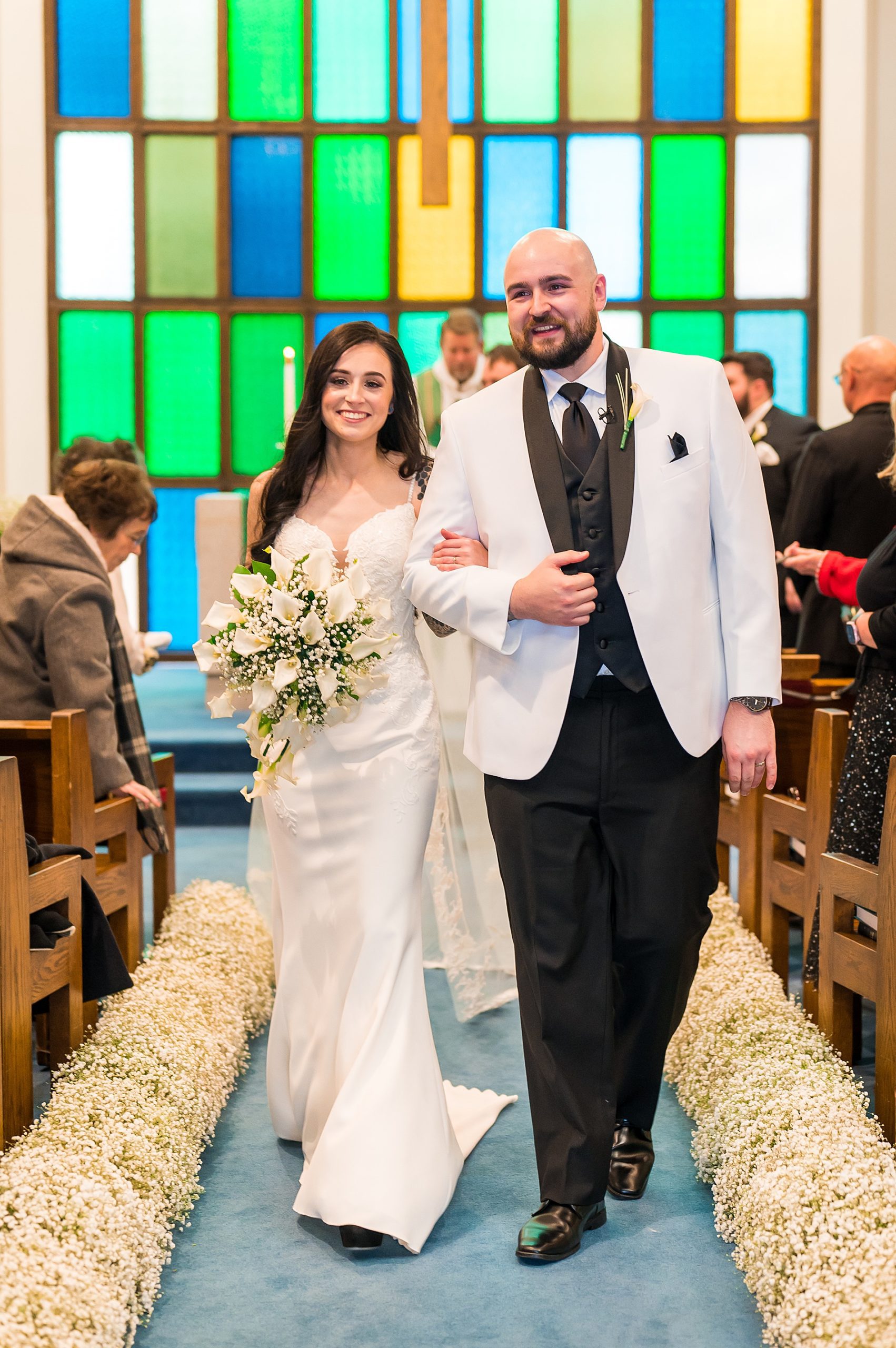 newlyweds exit church as husband and wife 
