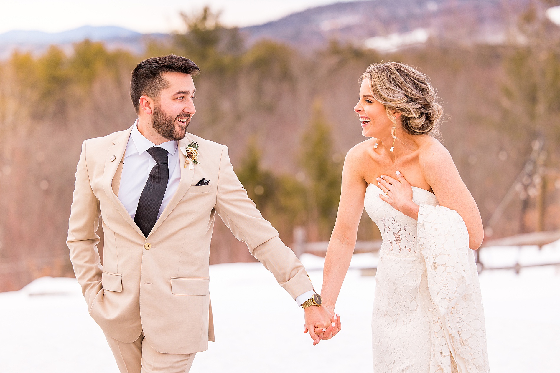wedding portraits from Elegant Winter Wedding at The Barn on the Pemi