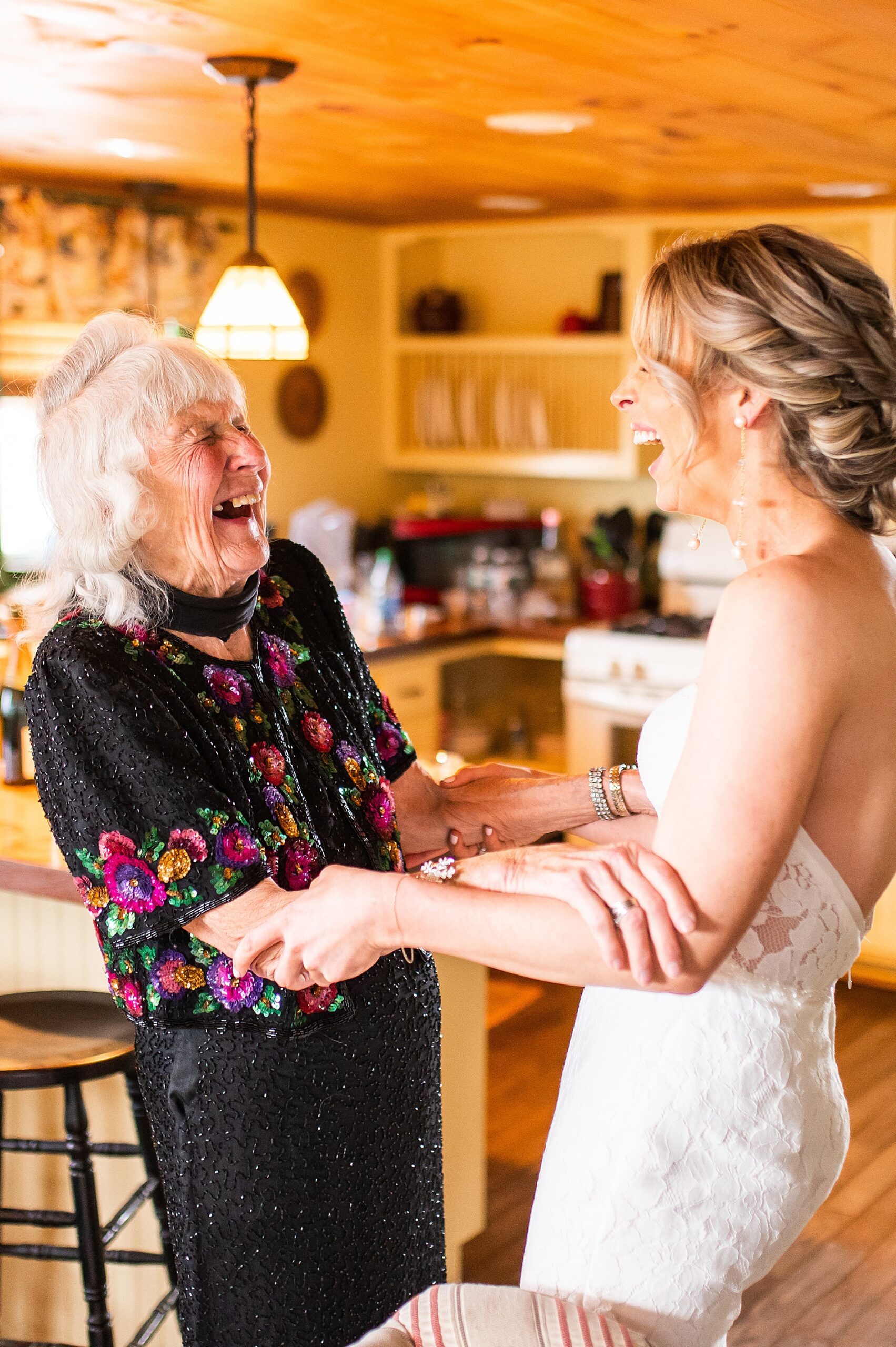 bride's first look with grandmother 