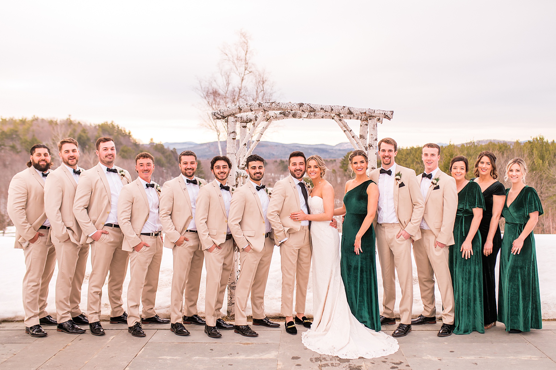 wedding party portraits from Elegant Winter Wedding at The Barn on the Pemi