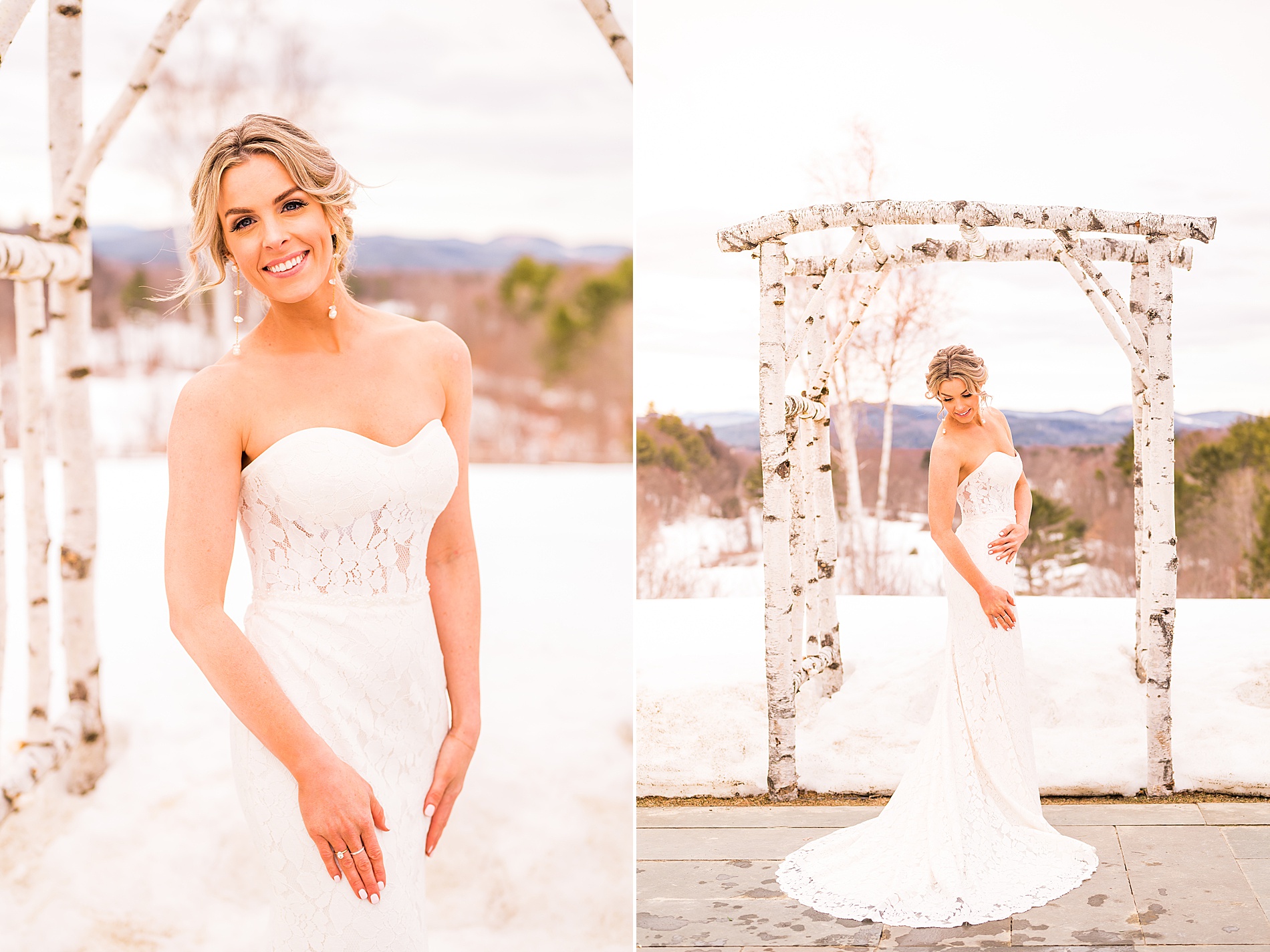 bridal portraits outside at The Barn on the Pemi