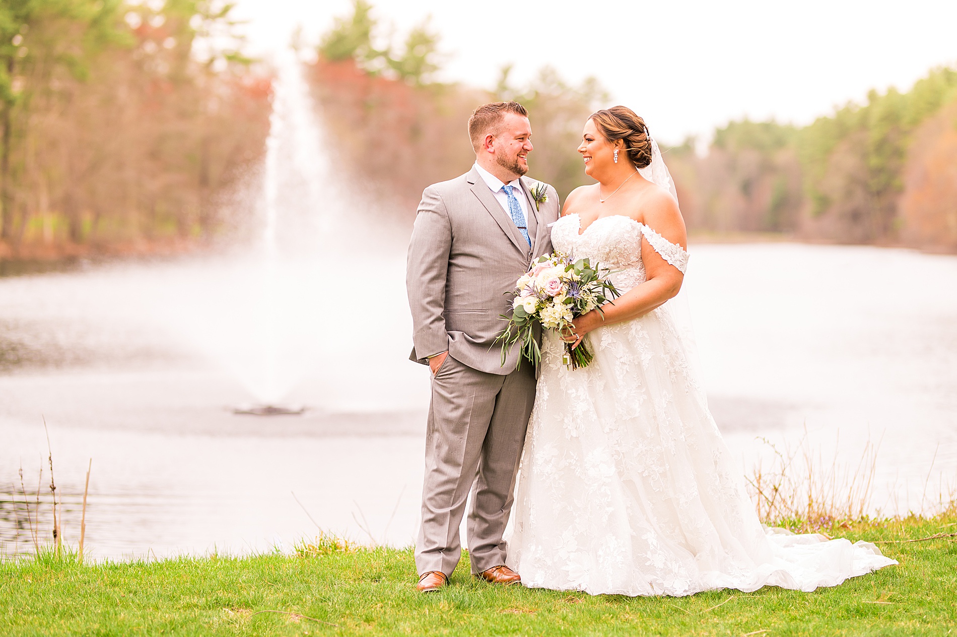 wedding portraits by the water in Stow, MA