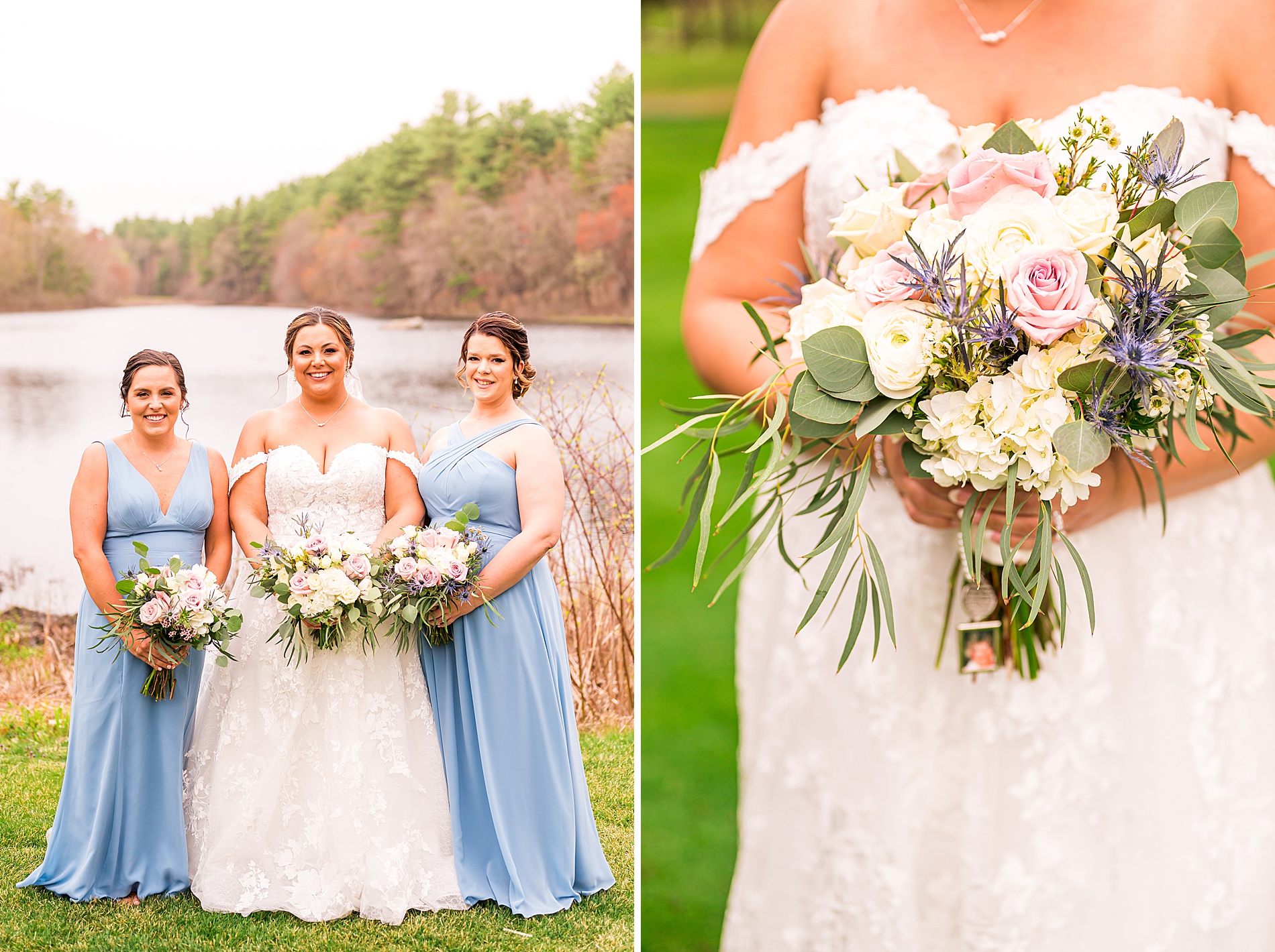 bride and bridesmaids with elegant spring bouquets